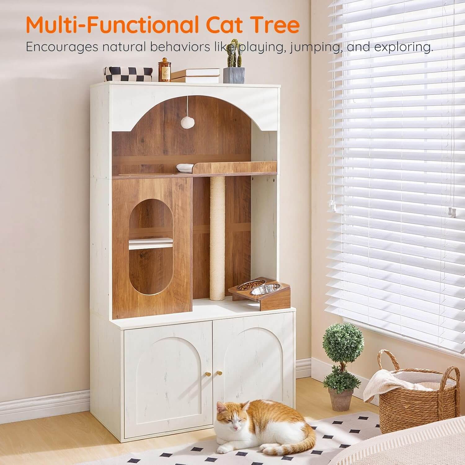 hoobro-pet-furniture-arbre-chat-blanc-liti-re-gamelles-58-7 image 7