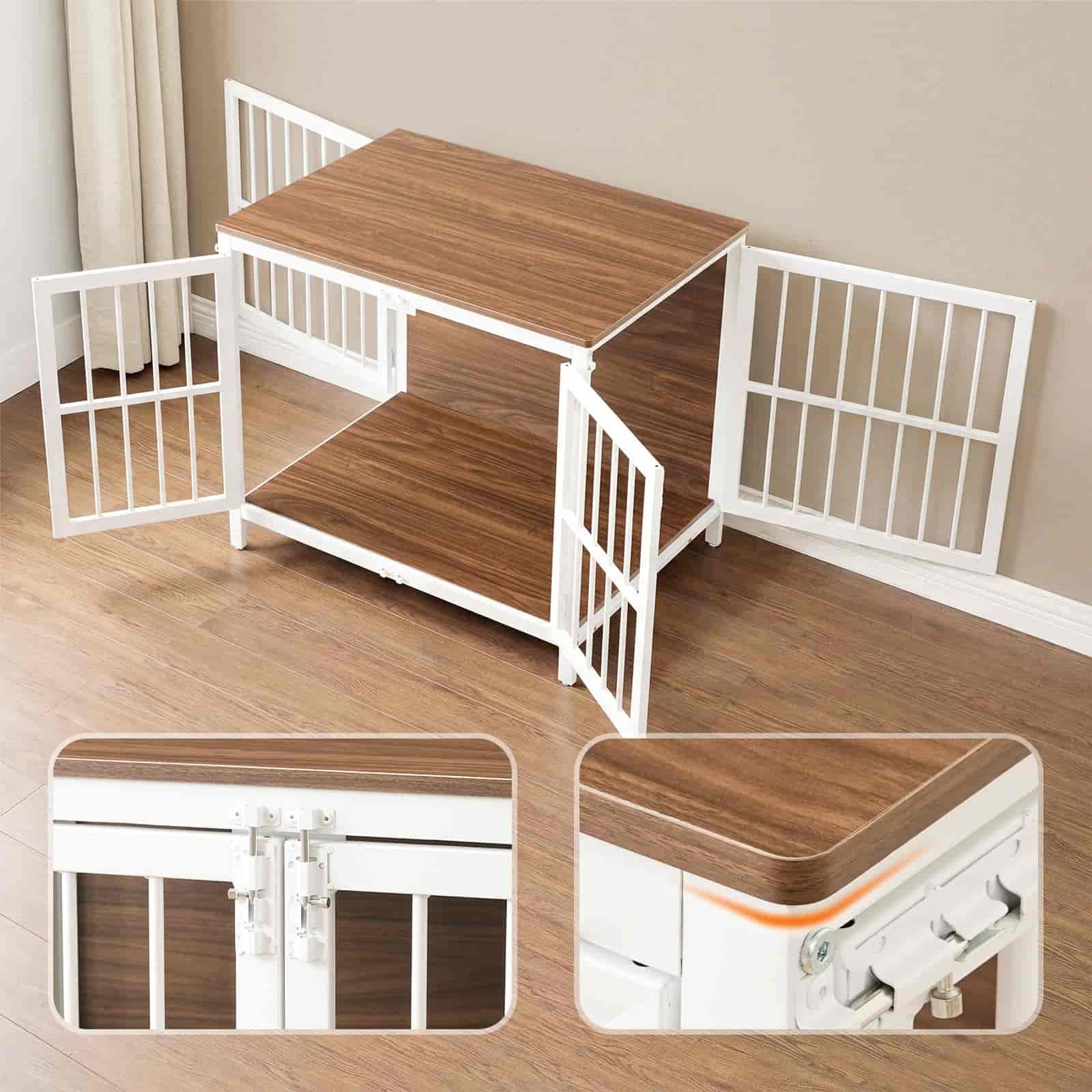 hoobro-cage-chien-bois-blanche-100-cm-3-portes-meuble image 7