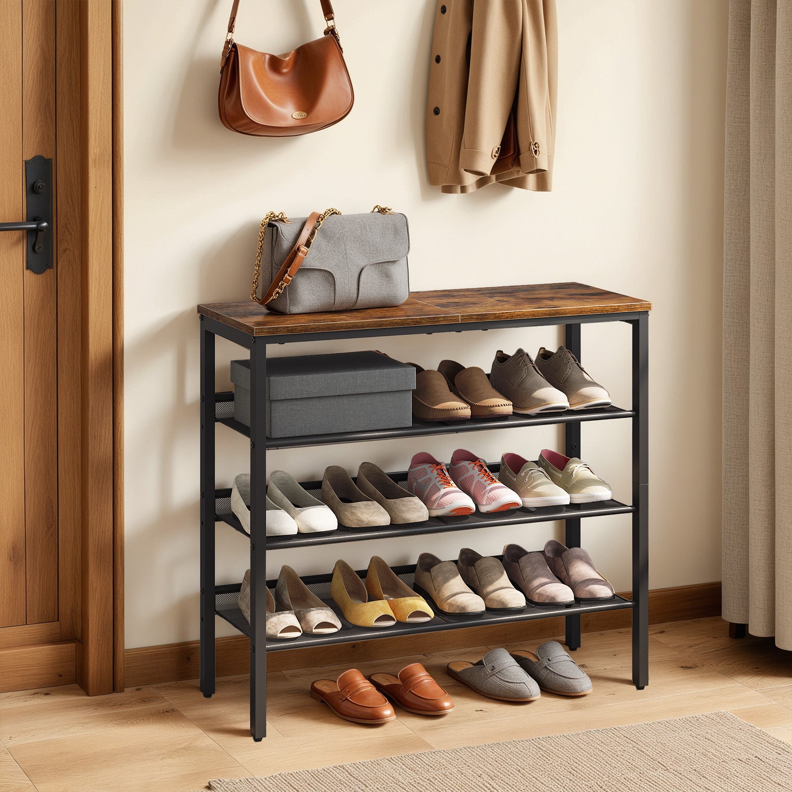 hoobro-shoe-racks-meuble-chaussures-4-niveaux-marron-12-16-paires image 2
