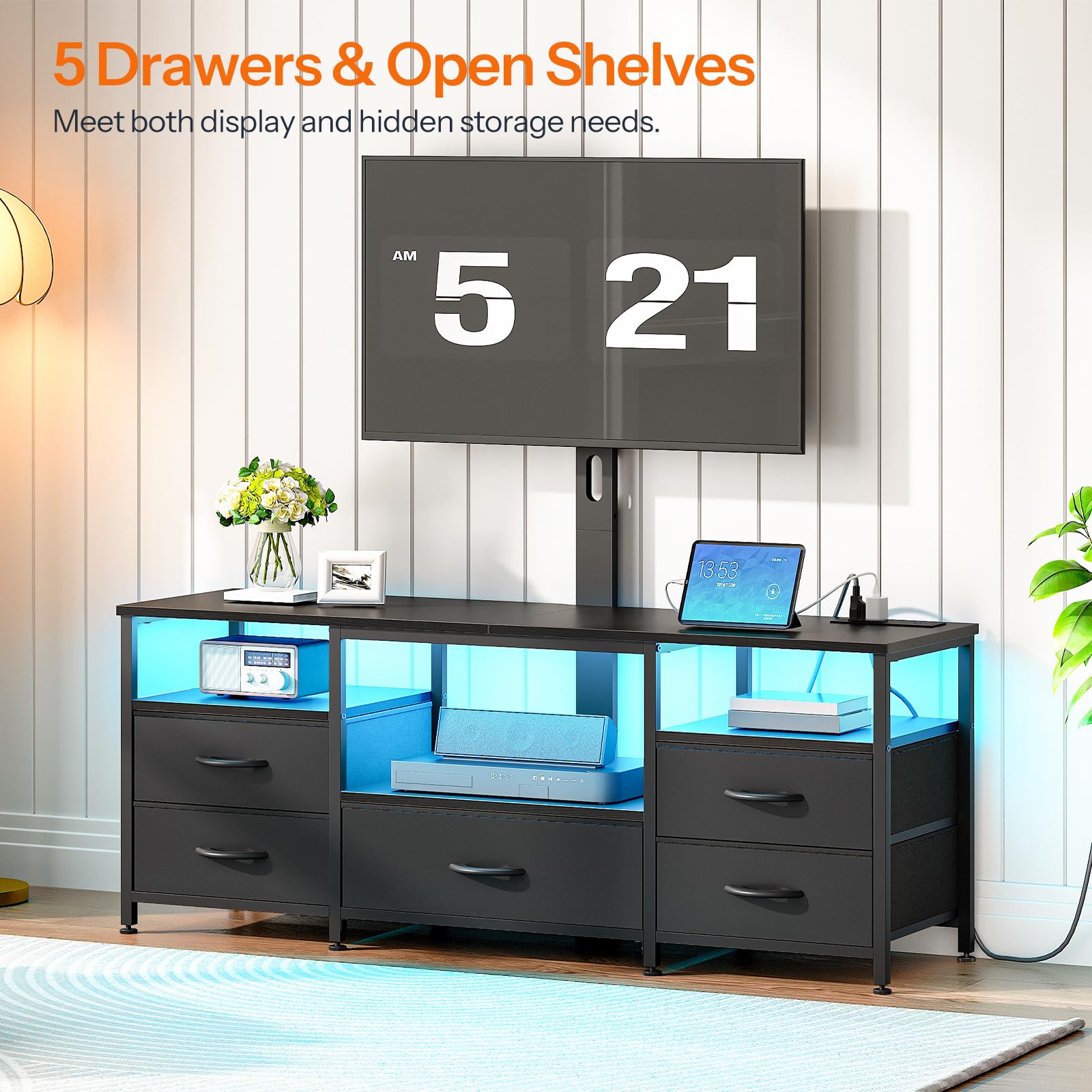 hoobro-tv-stands-meuble-tv-led-noir-65-pouces-pivotant image 2