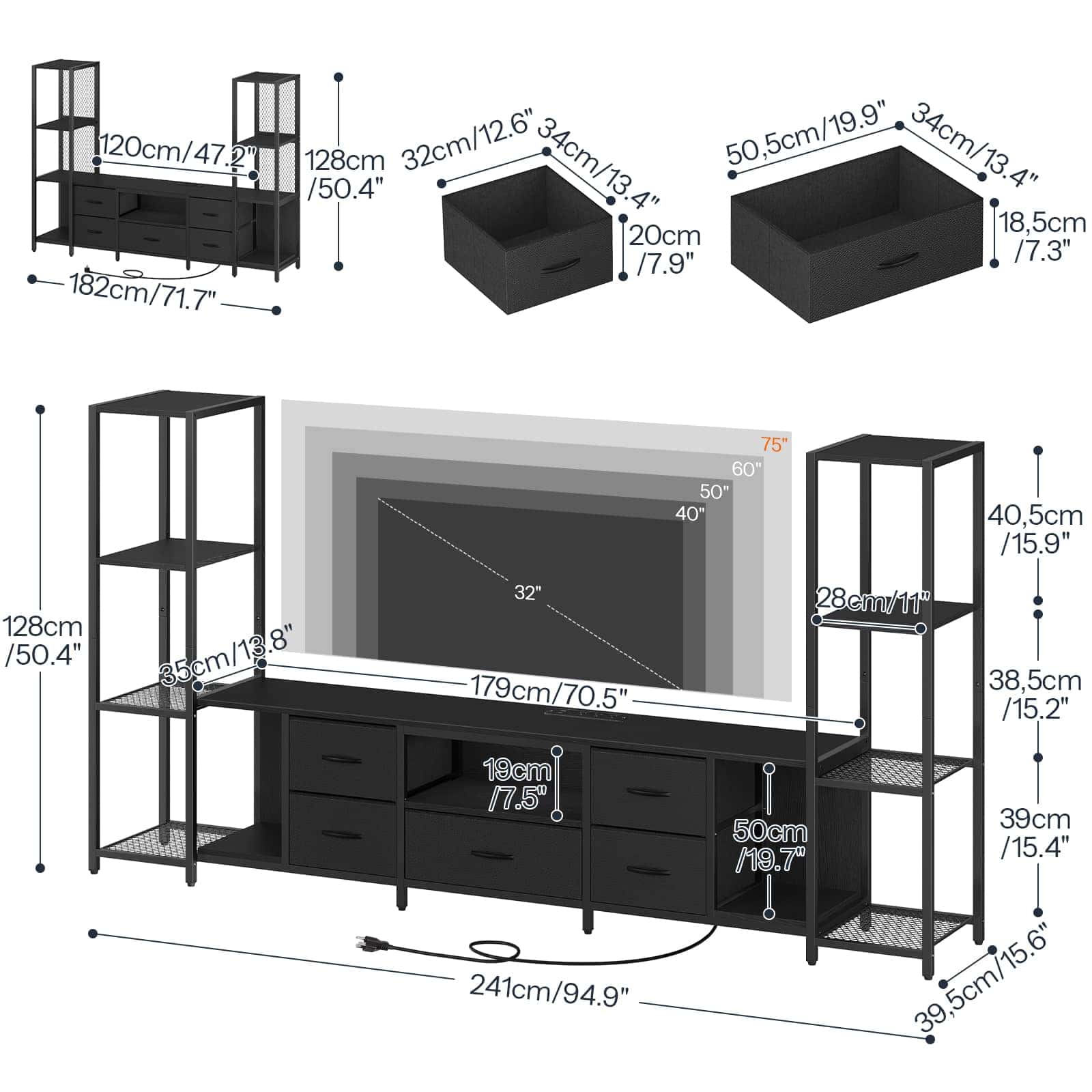 hoobro-meuble-tv-noir-65-75-pouces-led-rgb-avec-prise image 3