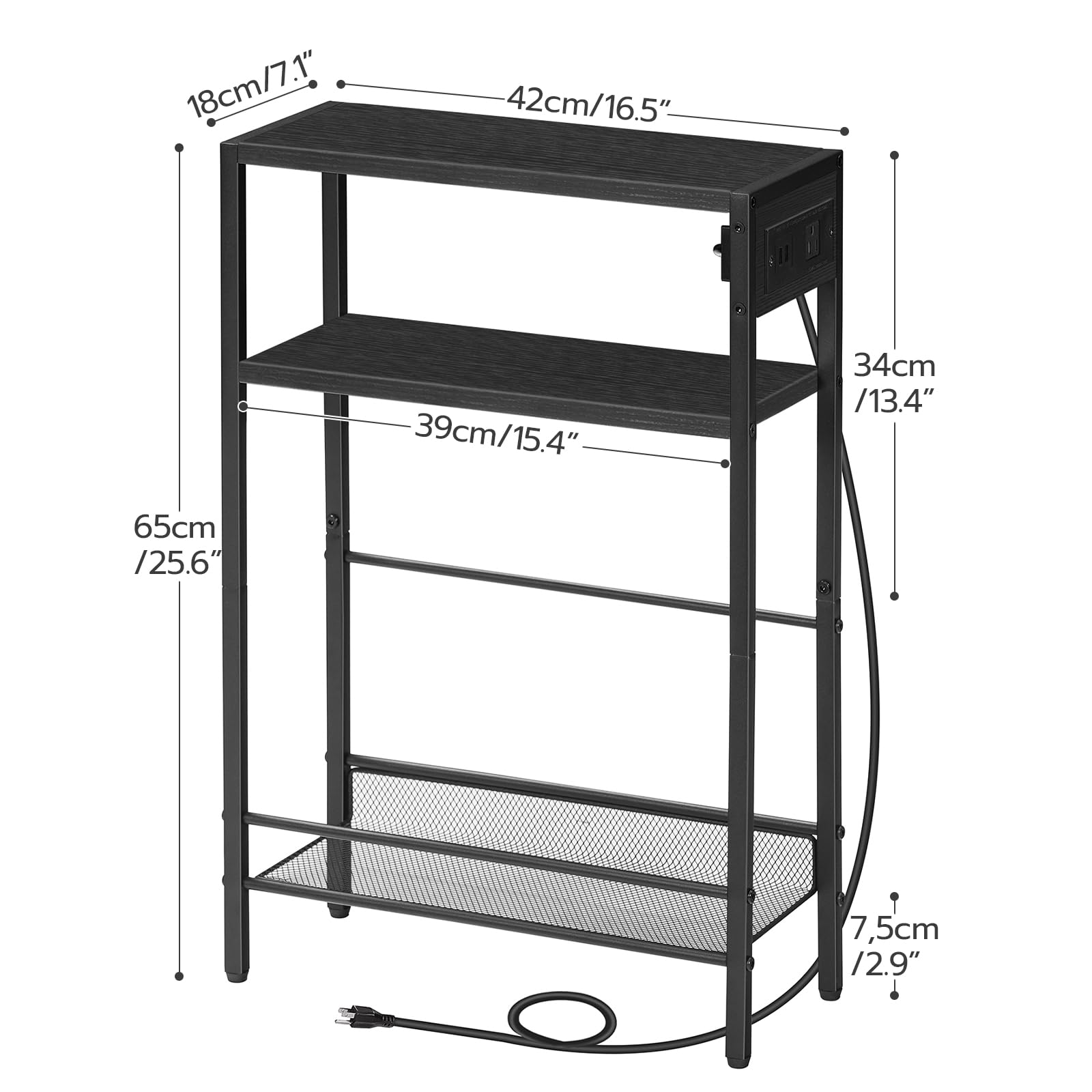 hoobro-side-tables-table-d-appoint-troite-noire-avec-station-charge image 3