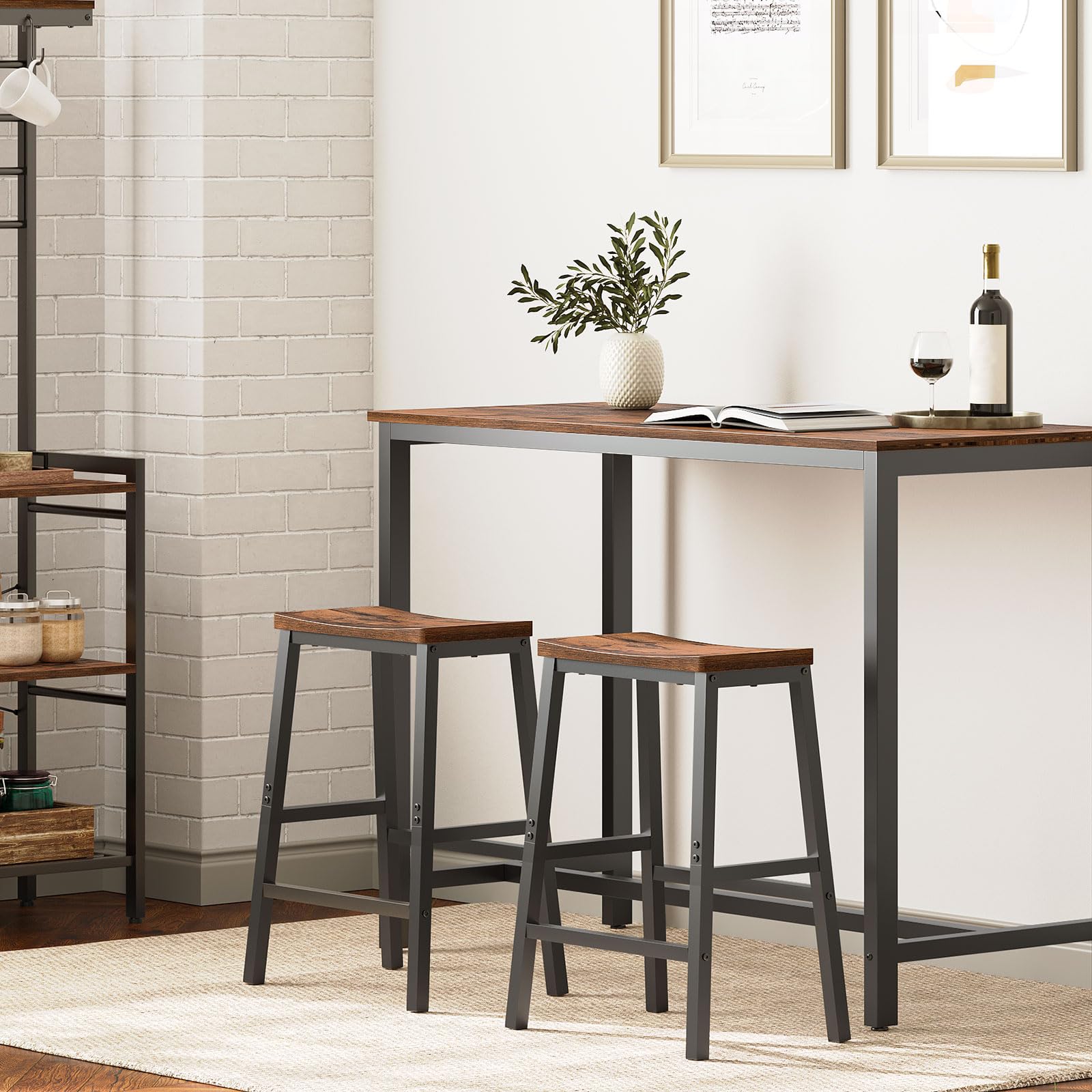 hoobro-bar-stools-tabouret-bar-selle-marron-lot-de-2 image 2