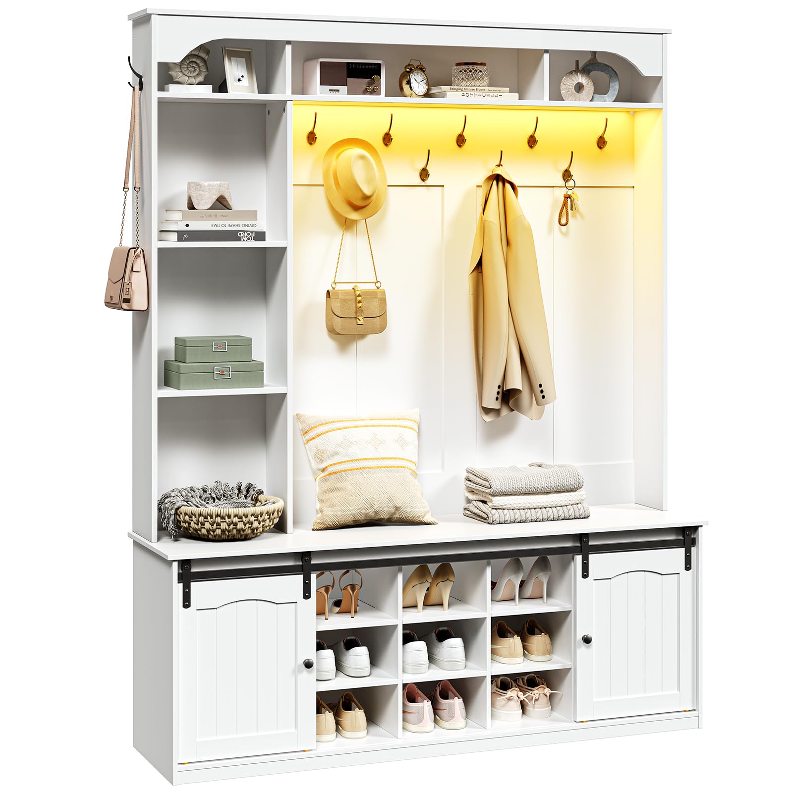hoobro-hall-trees-vestiaire-entr-e-blanc-led-avec-banc image 1