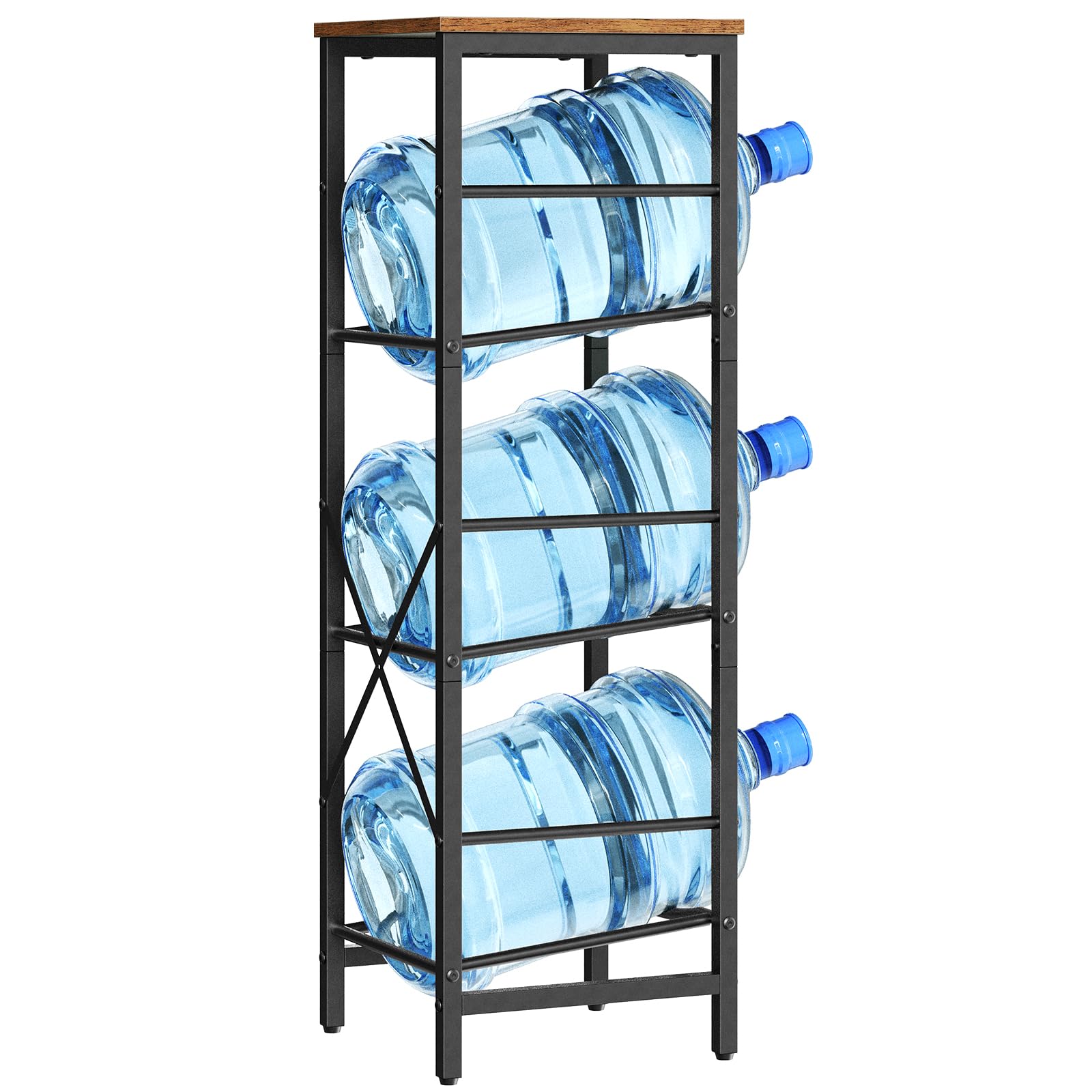 hoobro-rack-porte-bouteille-3-niveaux-marron-5-gallons-bois-m-tal image 3
