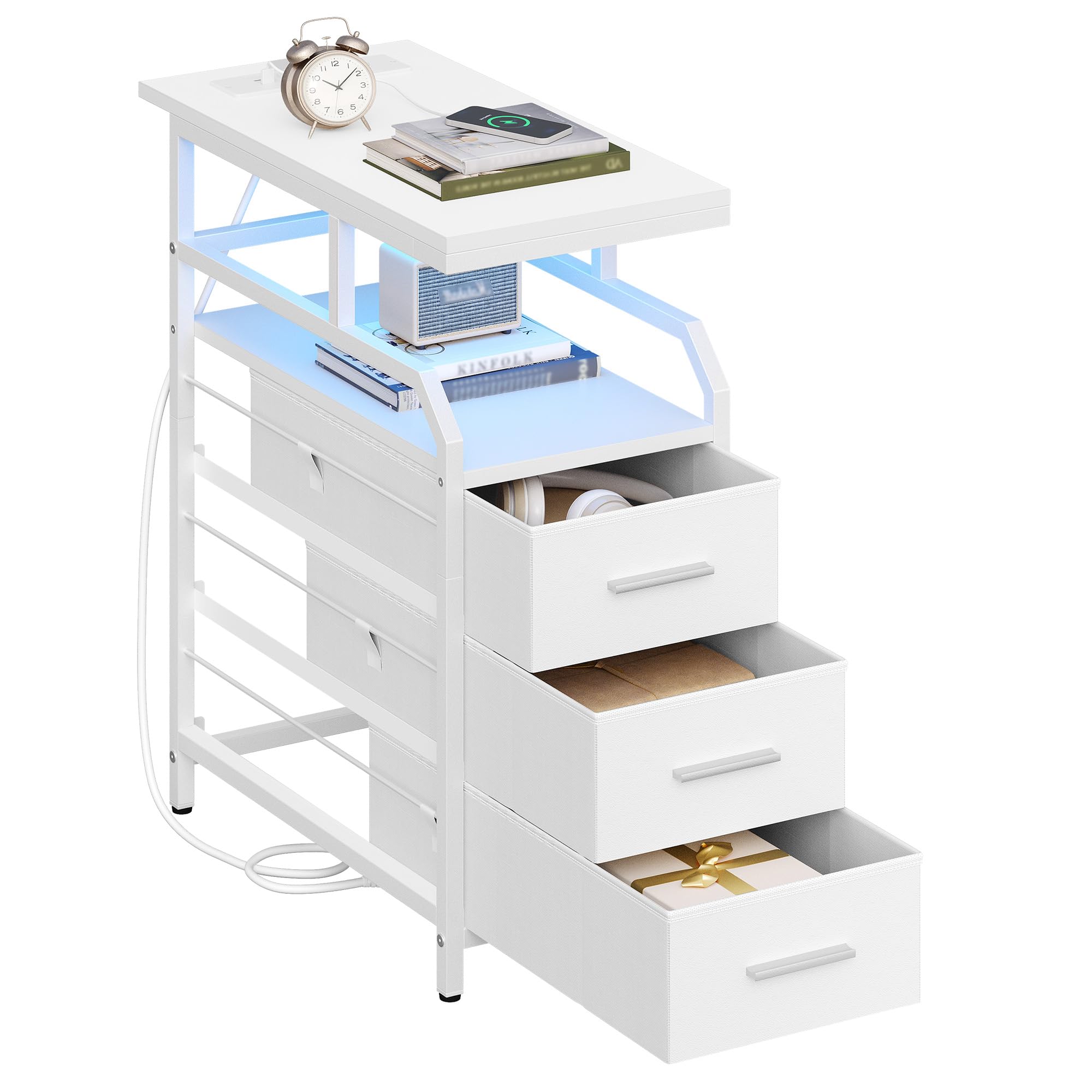 hexcelen-table-de-chevet-led-blanche-3-tiroirs-avec-prises image 8