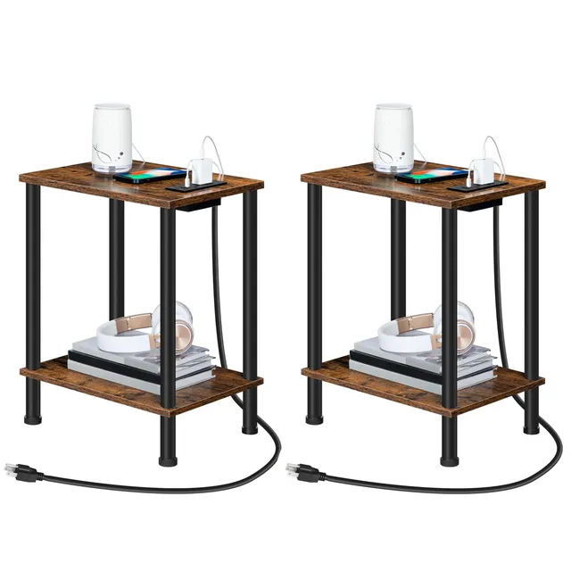 hoobro-bf09ubzp201-table-de-chevet-lot-de-2-marron-avec-prise-usb image 1