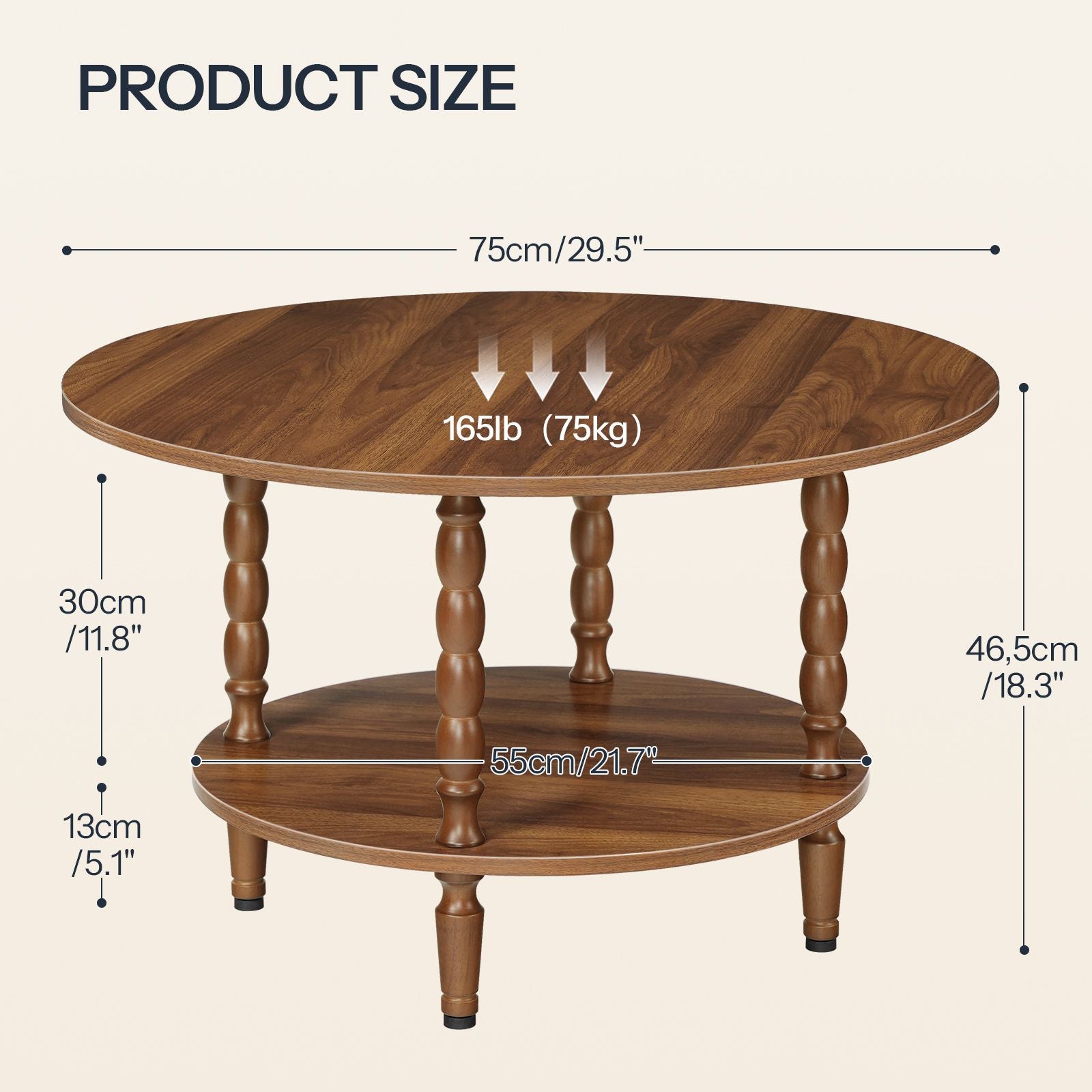 hoobro-coffee-tables-table-basse-ronde-bois-marron-2-niveaux image 4