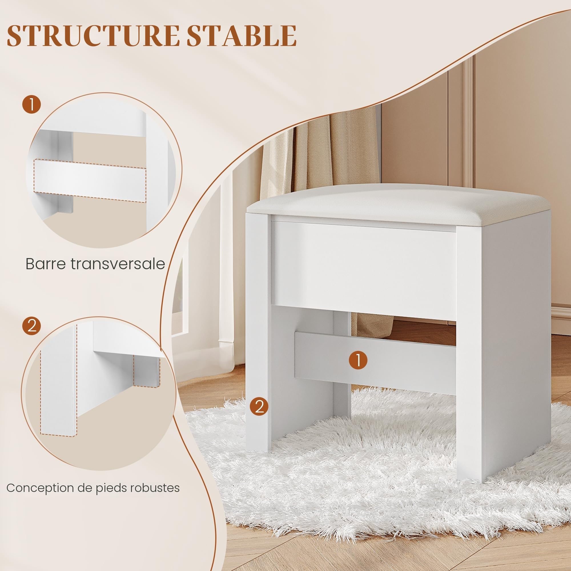hexcelen-tabouret-coiffeuse-blanc-30x40x44-cm-simili-cuir-120-kg image 6