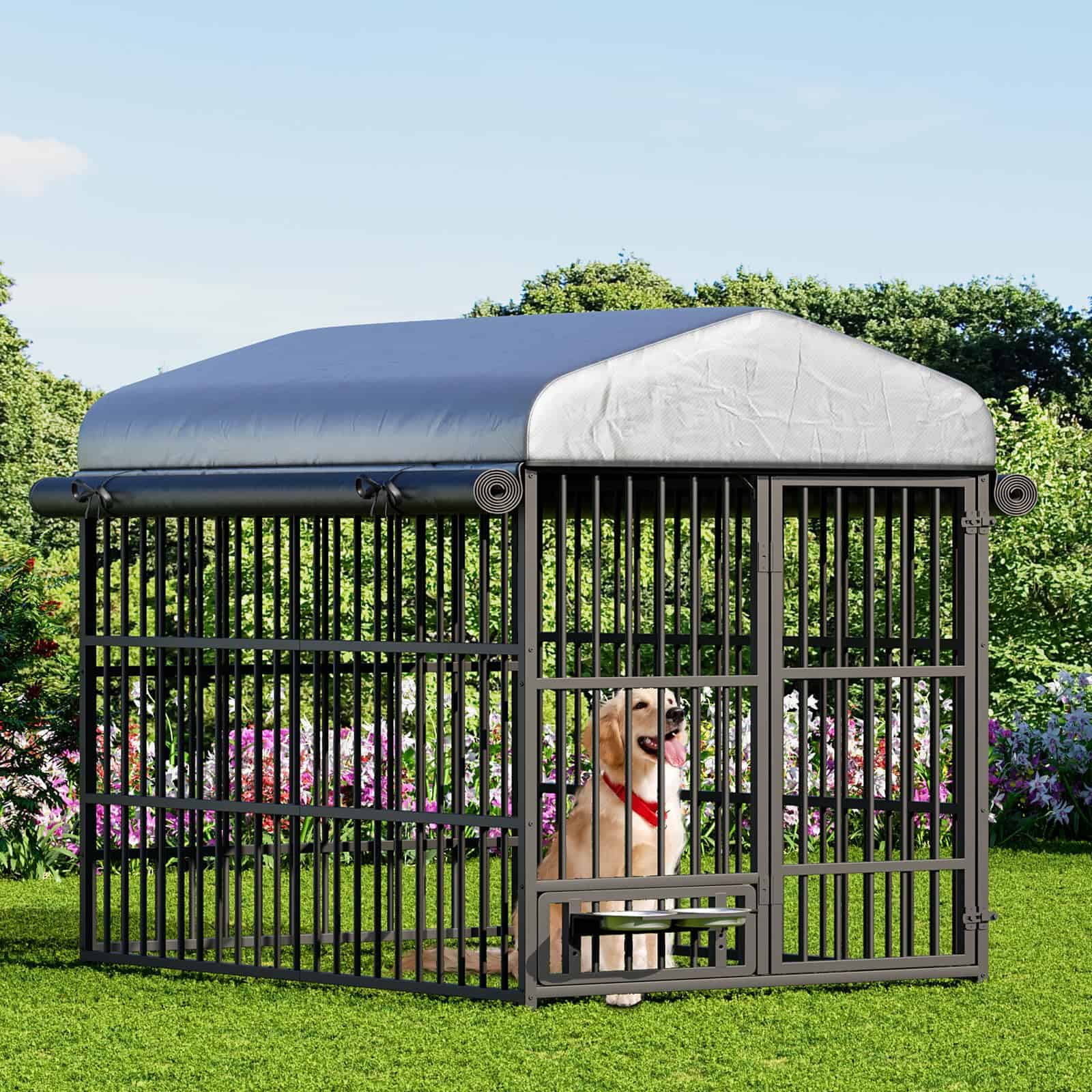 hoobro-pet-furniture-chenil-grand-gris-b-che-gamelles image 2