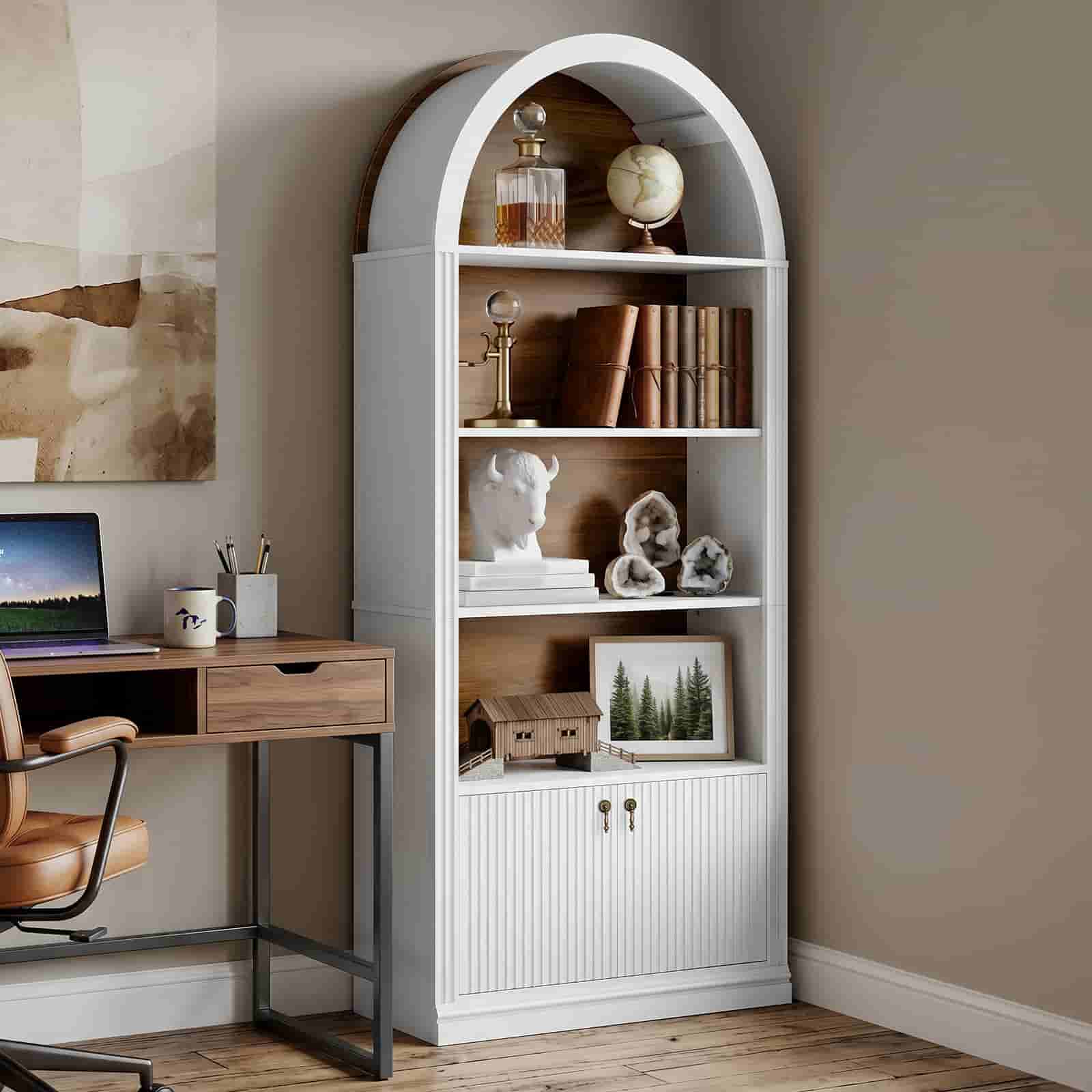 hoobro-bookshelves-biblioth-que-blanche-arqu-e-3-niveaux image 5