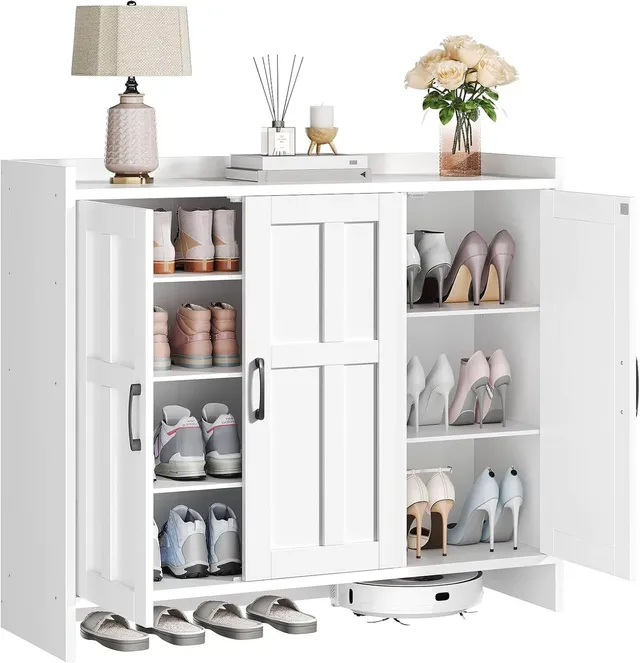 hoobro-shoe-racks-meuble-chaussures-blanc-3-portes-106-cm image 1