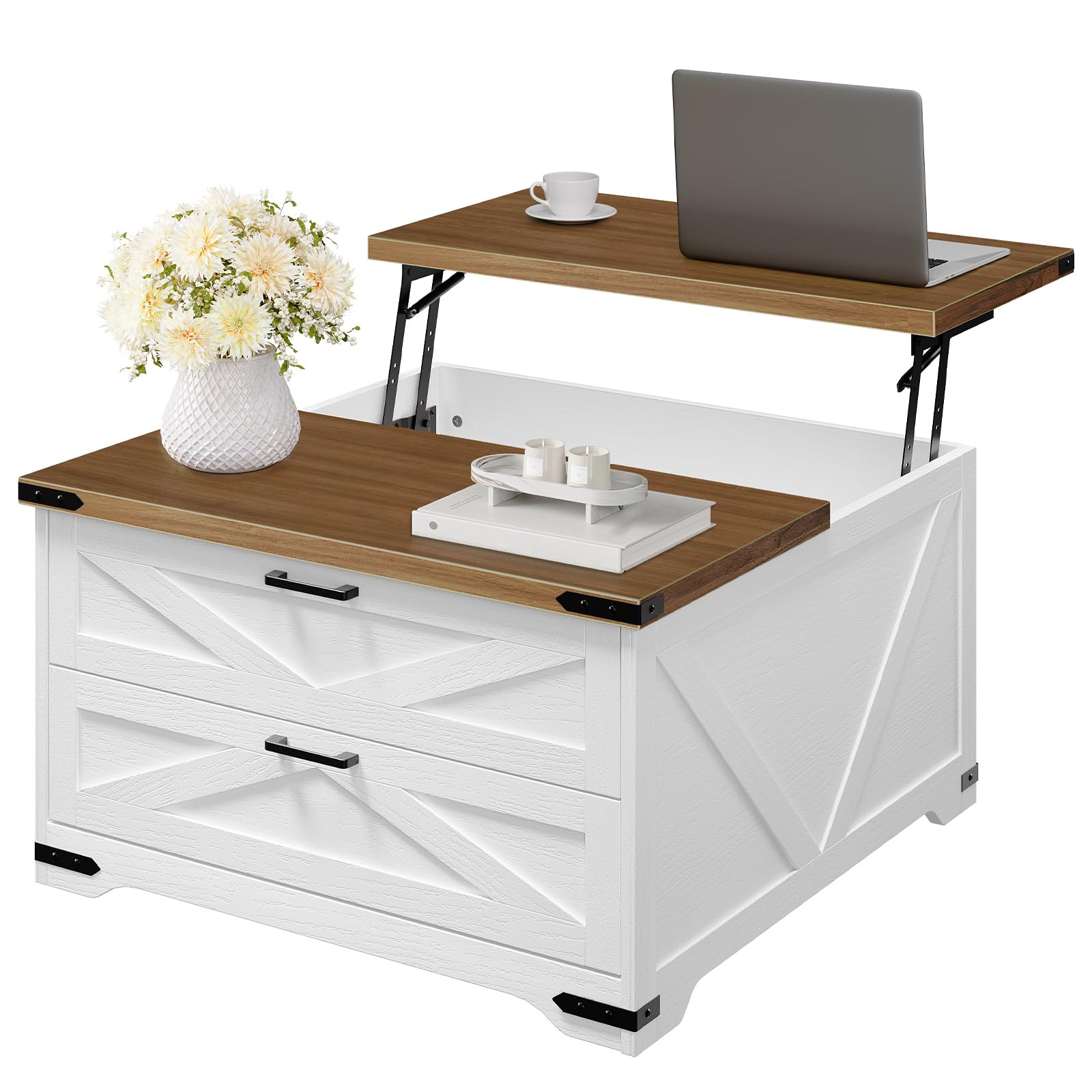 hoobro-coffee-tables-table-basse-relevable-blanche image 1