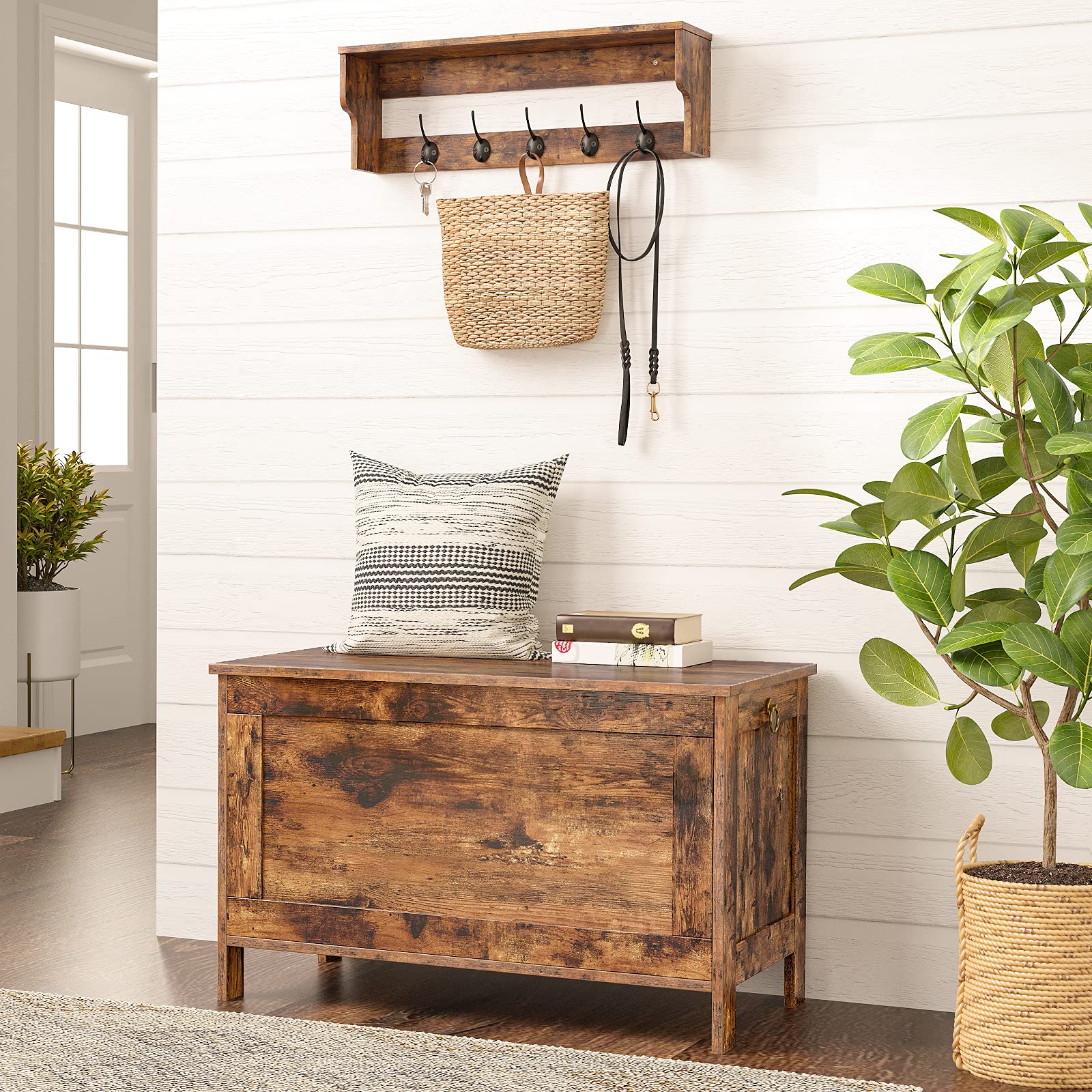 hoobro-storage-benches-coffre-jouets-bois-banc-marron image 6