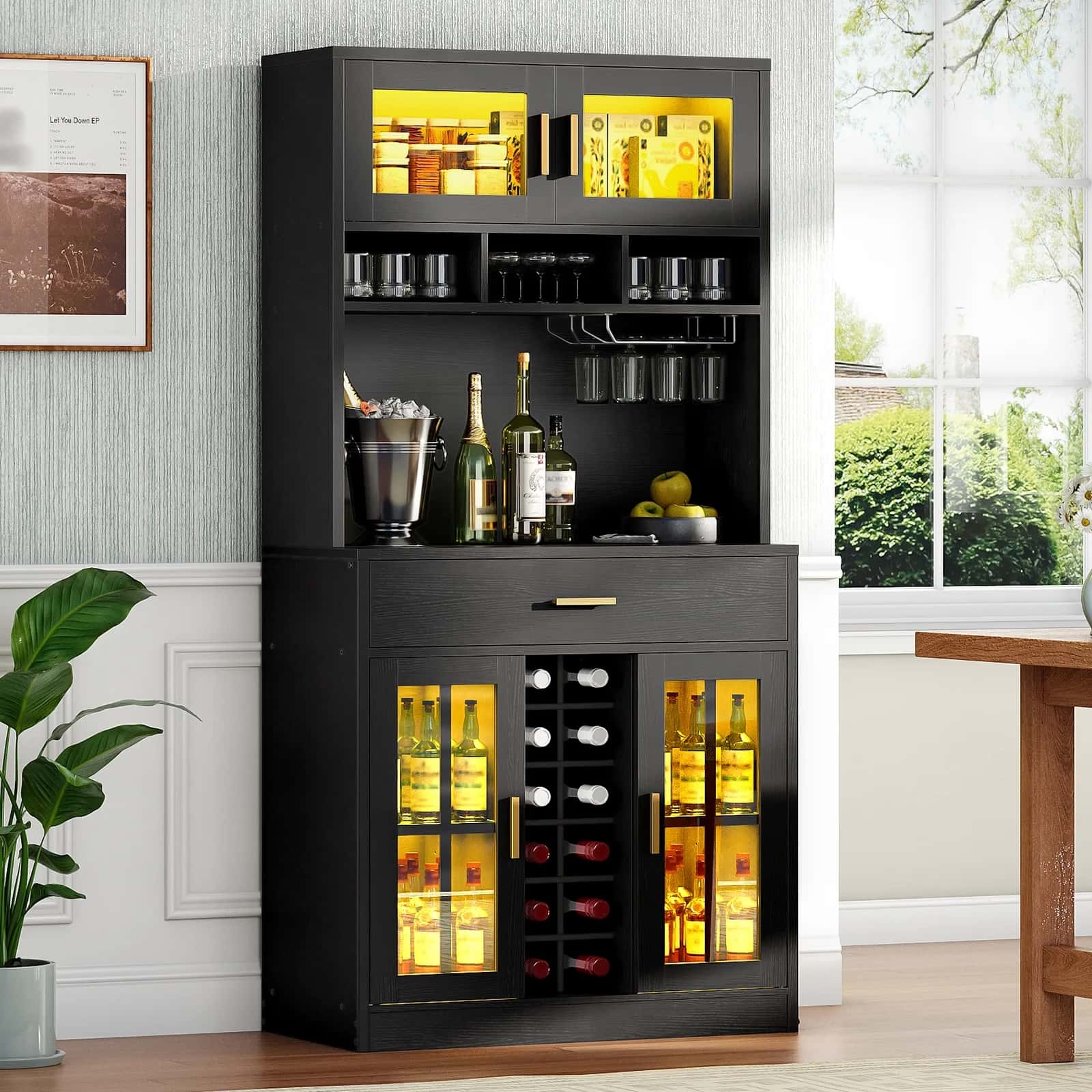 hoobro-kitchen-furniture-meuble-bar-cuisine-noir-led-porte-verres image 2