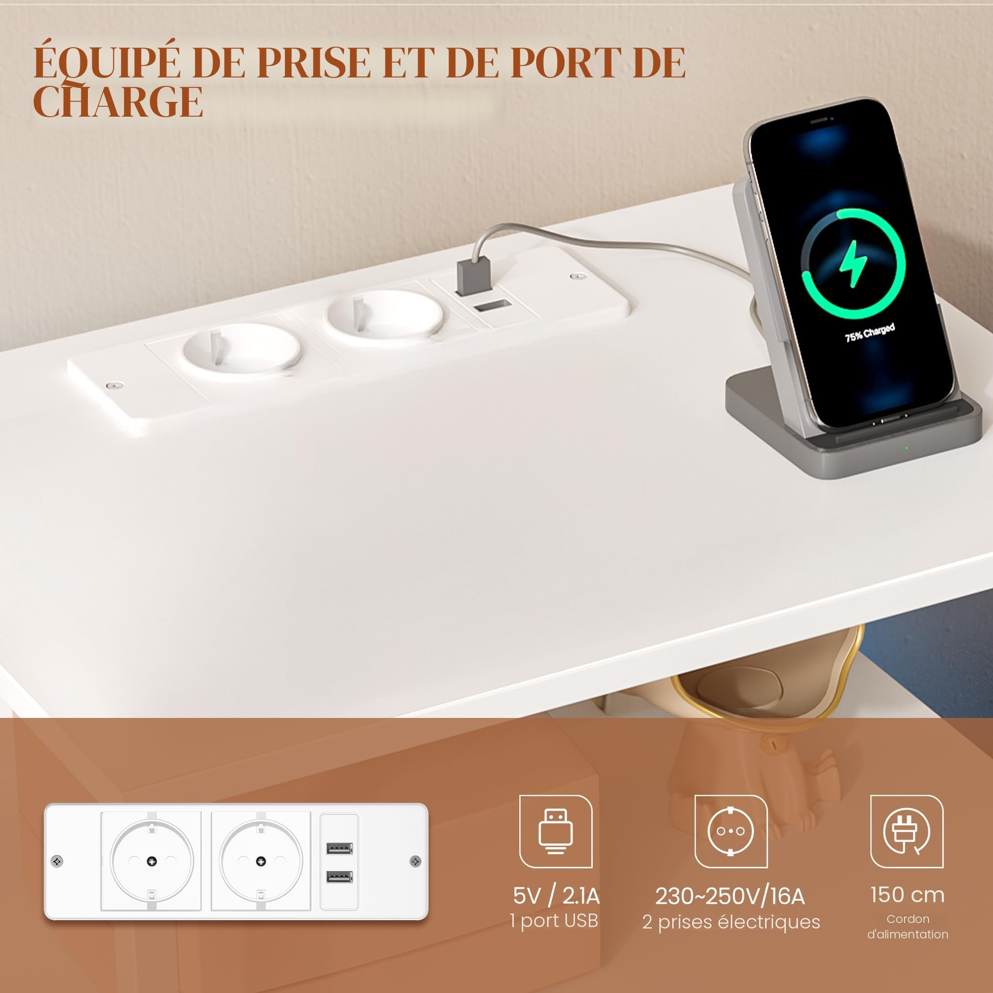 hexcelen-table-de-chevet-clair-e-lot-de-2-blanc-usb image 5