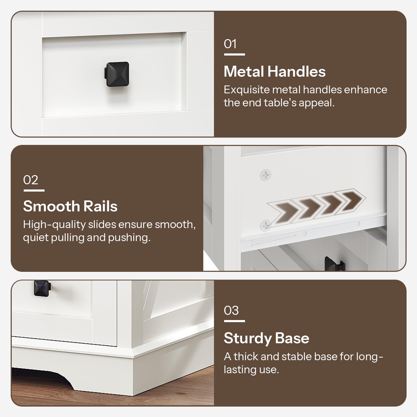 hoobro-nightstands-table-de-chevet-blanche-3-tiroirs-chargeur image 7