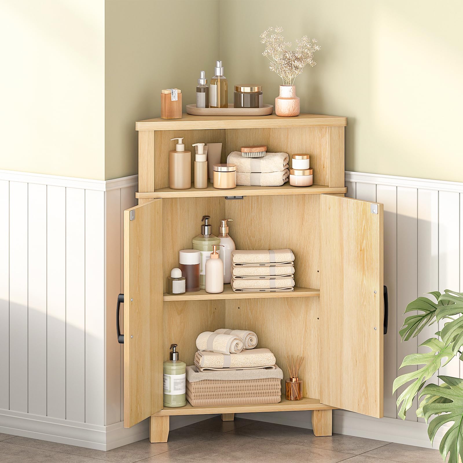 hoobro-meuble-d-angle-beige-porte-cannel-e-rangement-bois image 2