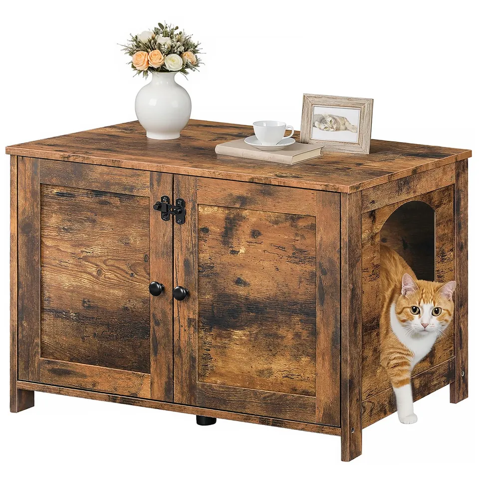 hoobro-pet-furniture-meuble-liti-re-chat-marron-cach image 1