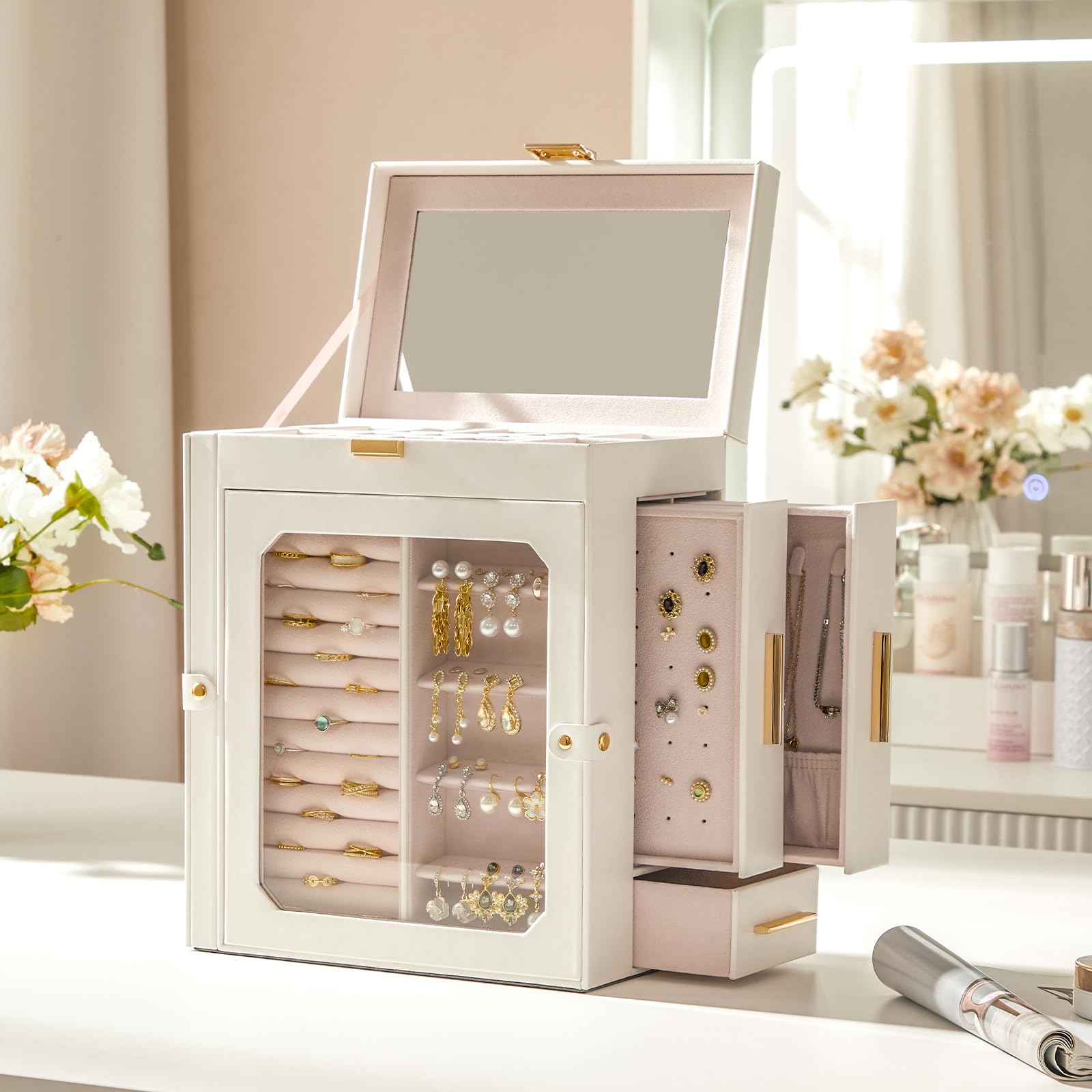 hoobro-jewelry-boxes-bo-te-bijoux-blanche-avec-miroir image 2