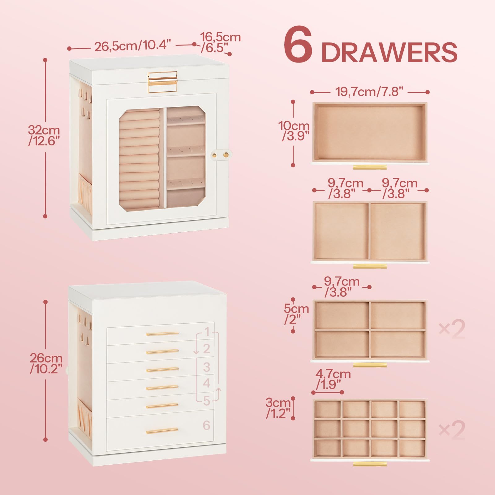 hoobro-jewelry-boxes-bo-te-bijoux-blanche-pivotante-6-tiroirs image 4