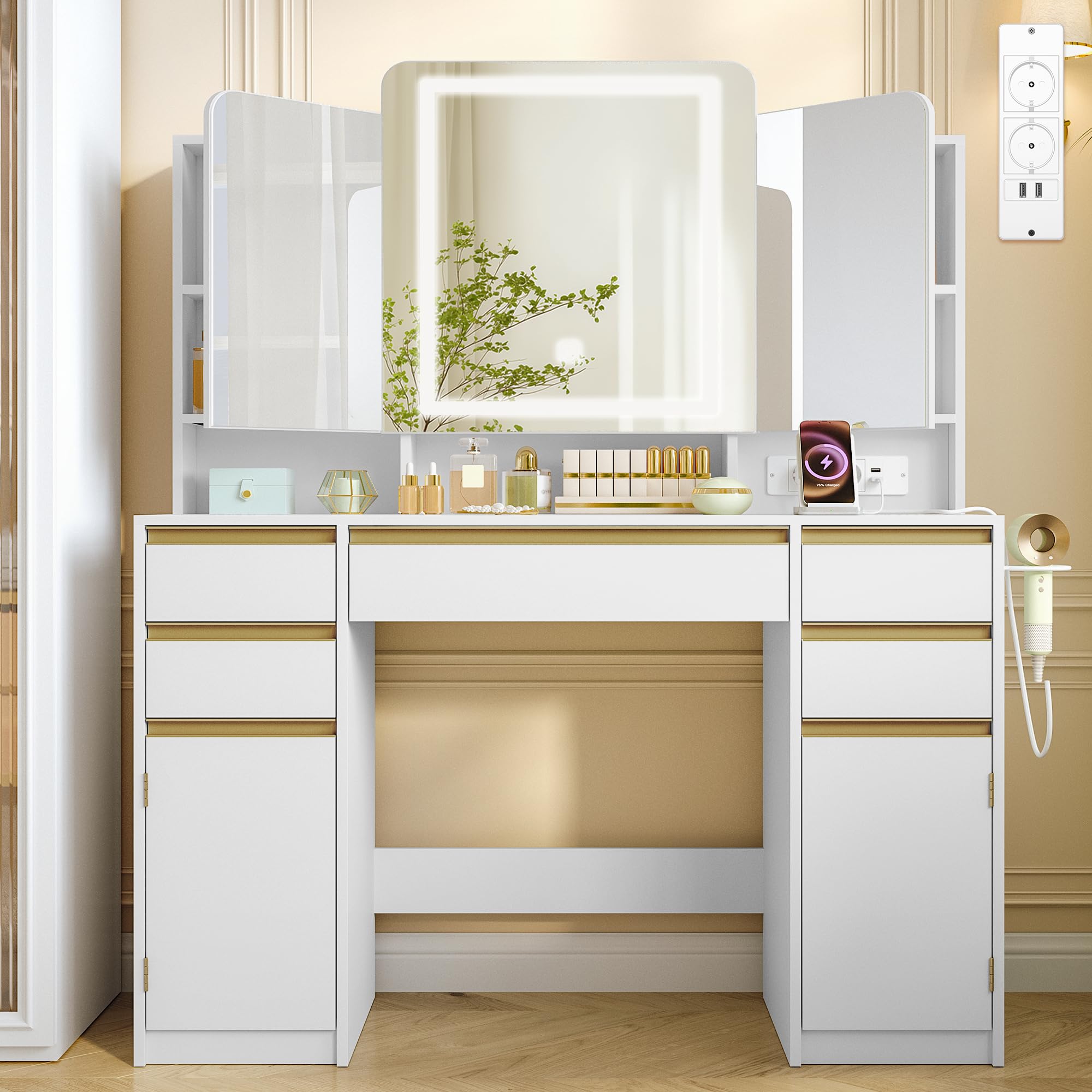 hexcelen-coiffeuses-coiffeuse-triple-miroir-108-cm-blanc image 7