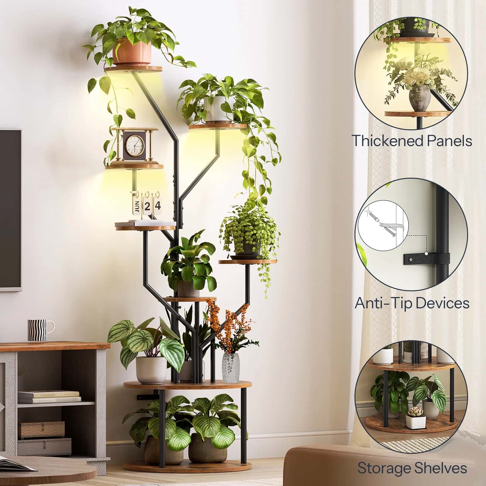 hoobro-storage-racks-tag-re-plantes-marron-8-niveaux-led image 7