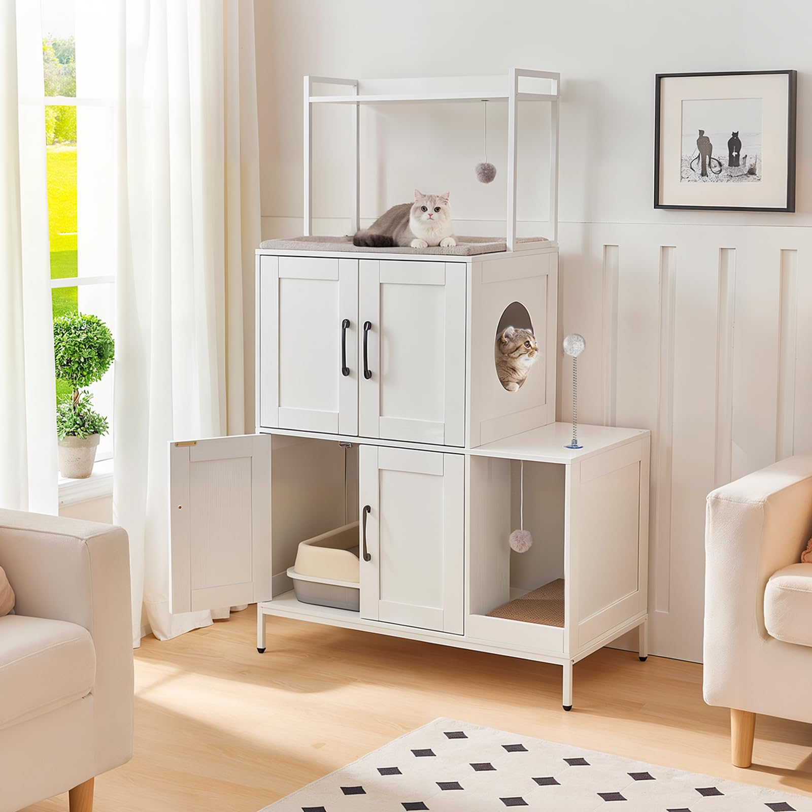 hoobro-pet-furniture-meuble-liti-re-chat-blanc-2-en-1 image 5