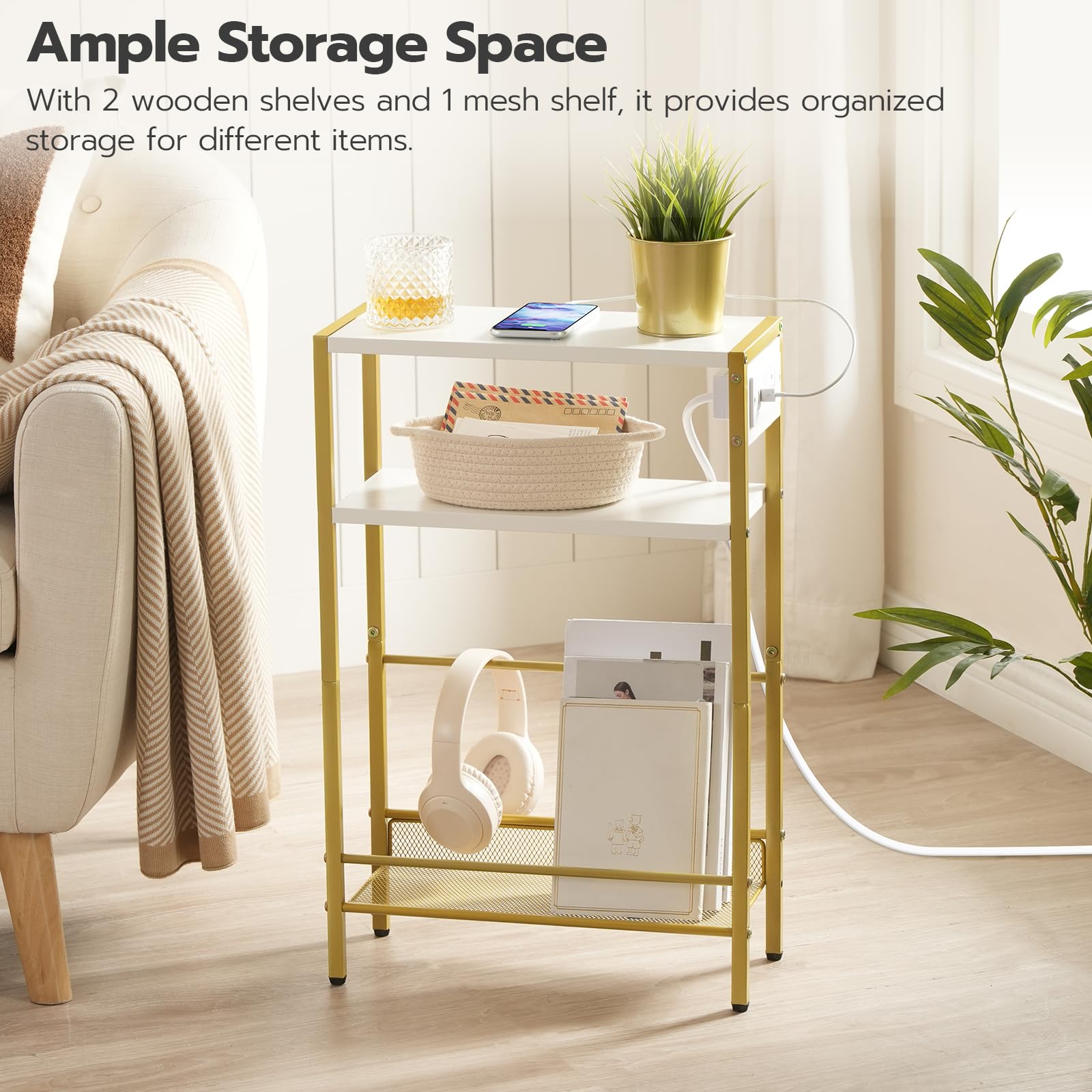 hoobro-side-tables-table-d-appoint-troite-dor-avec-usb image 7