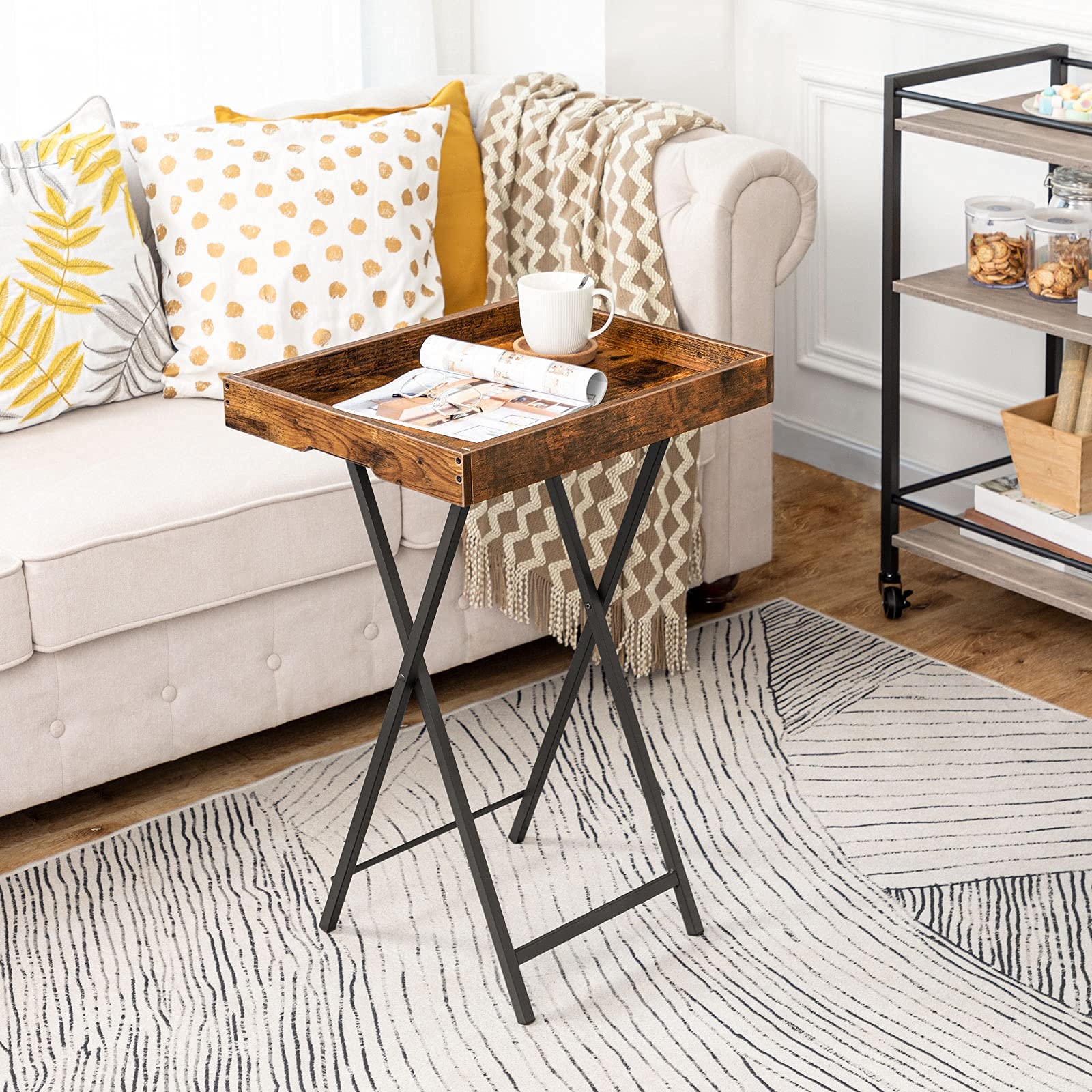 hoobro-tv-tray-tables-table-d-appoint-marron-plateau-amovible image 2
