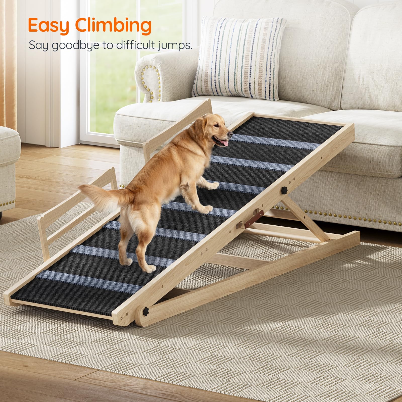 hoobro-pet-furniture-rampe-chien-bois-naturel-5-hauteurs image 2