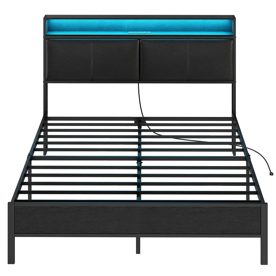 hoobro-bed-frames-cadre-de-lit-queen-m-tal-led-noir-usb image 1