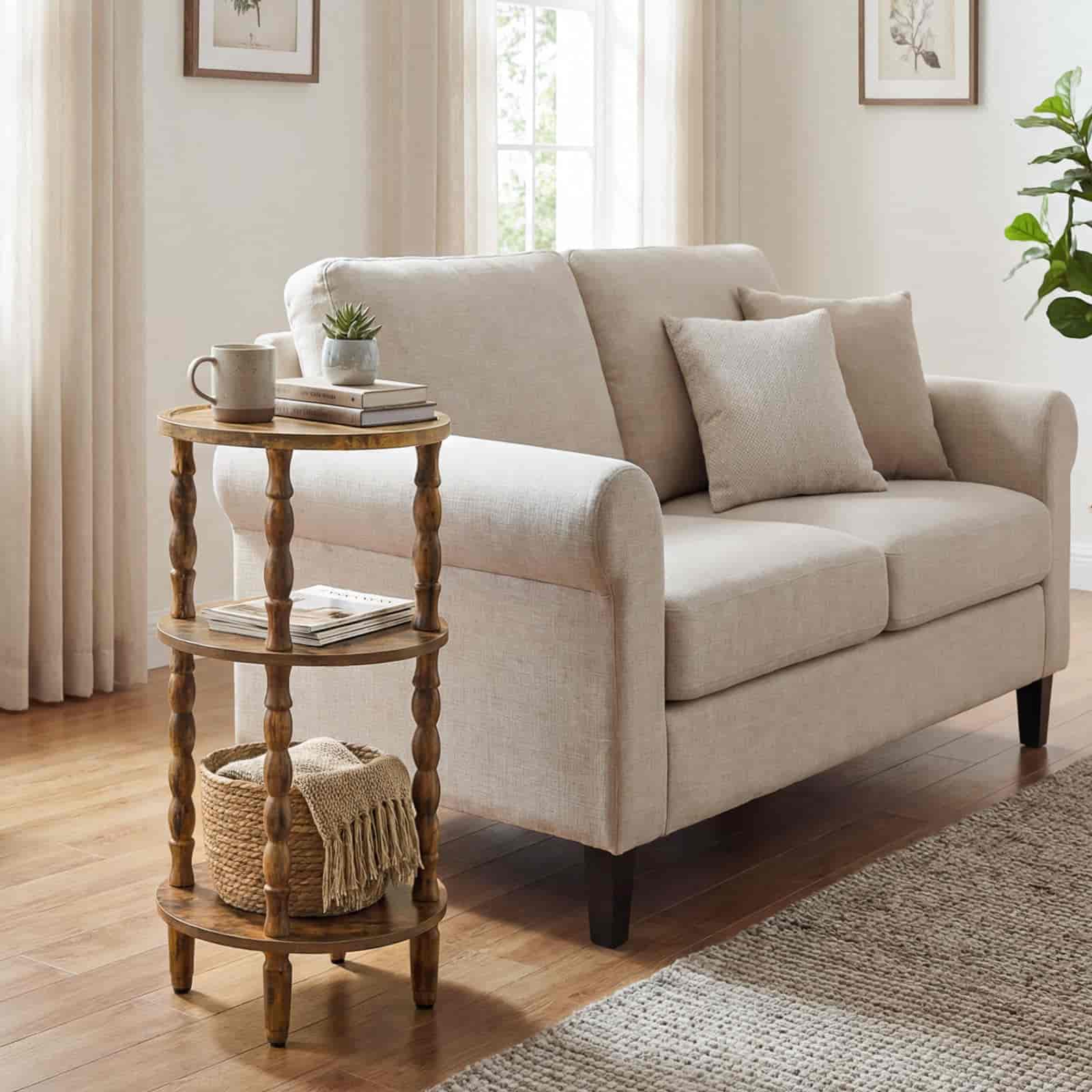 hoobro-side-tables-table-appoint-ronde-marron-3-niveaux image 2