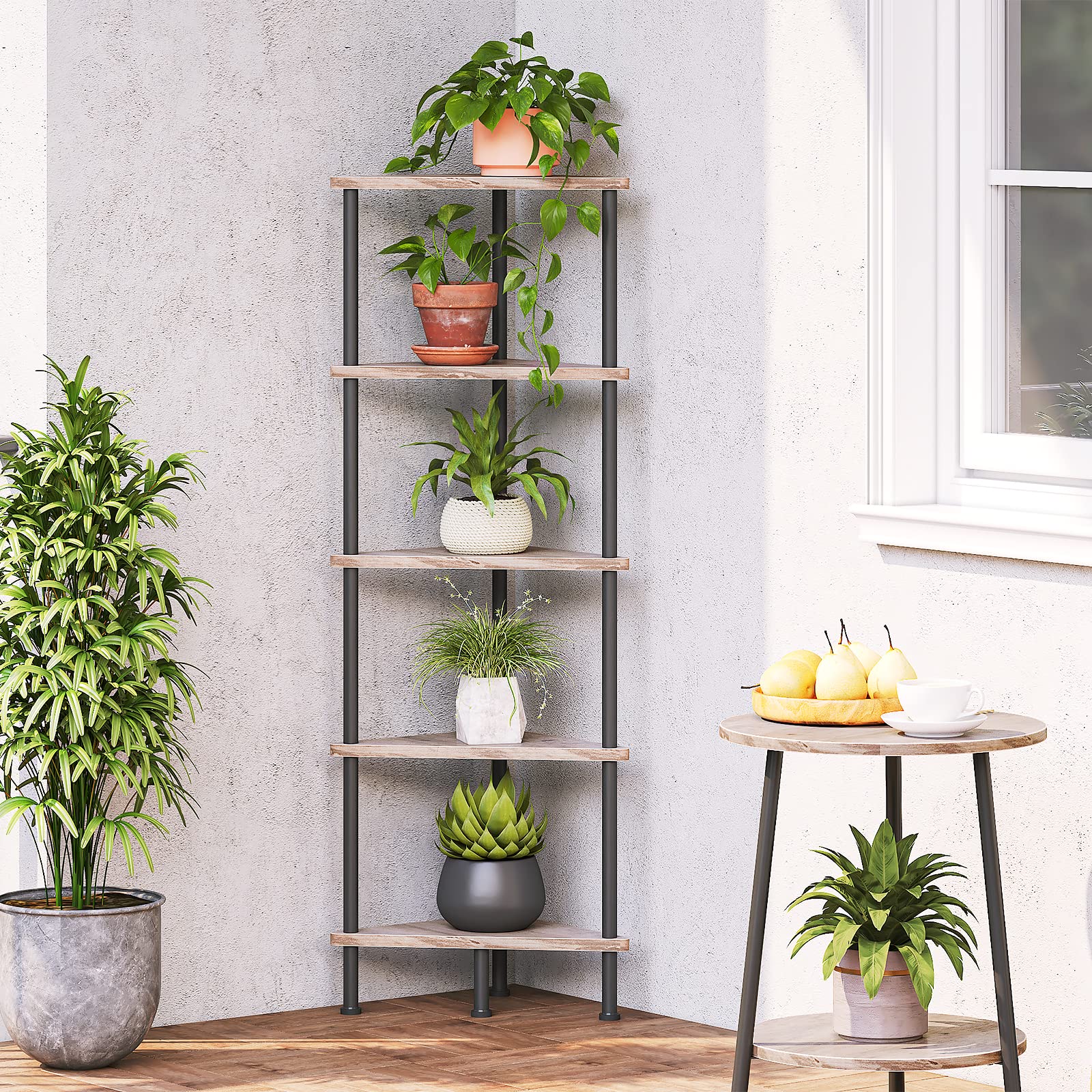hoobro-bookshelves-5-tier-tag-re-angle-greige-5-niveaux image 4