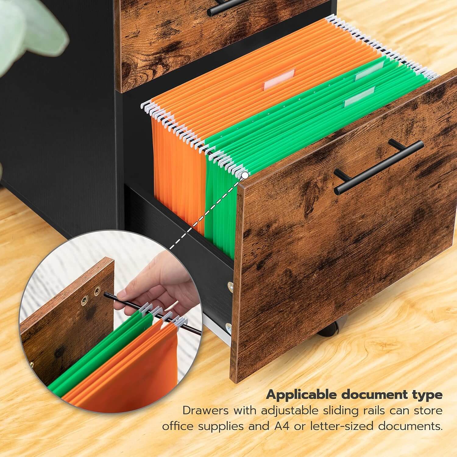 hoobro-caisson-de-bureau-3-tiroirs-marron-a4-roulettes image 5