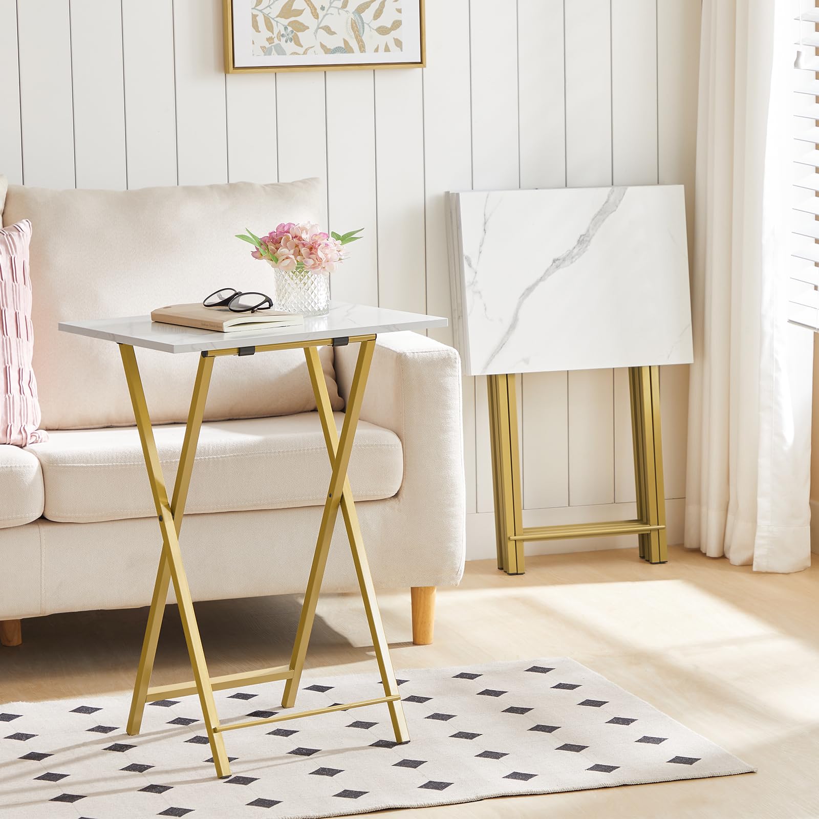 hoobro-tv-tray-tables-table-d-appoint-pliante-marbre-lot-4 image 2
