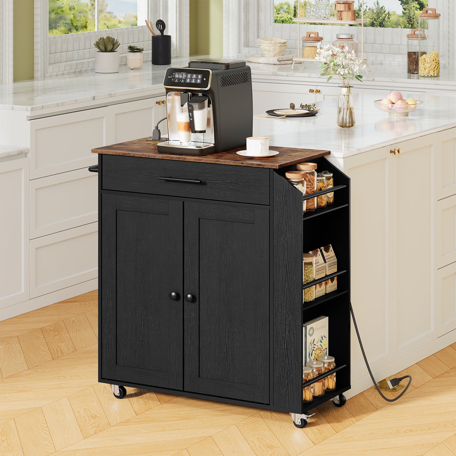 hoobro-kitchen-furniture-lot-cuisine-roulant-noir-prise-usb-tiroir image 2