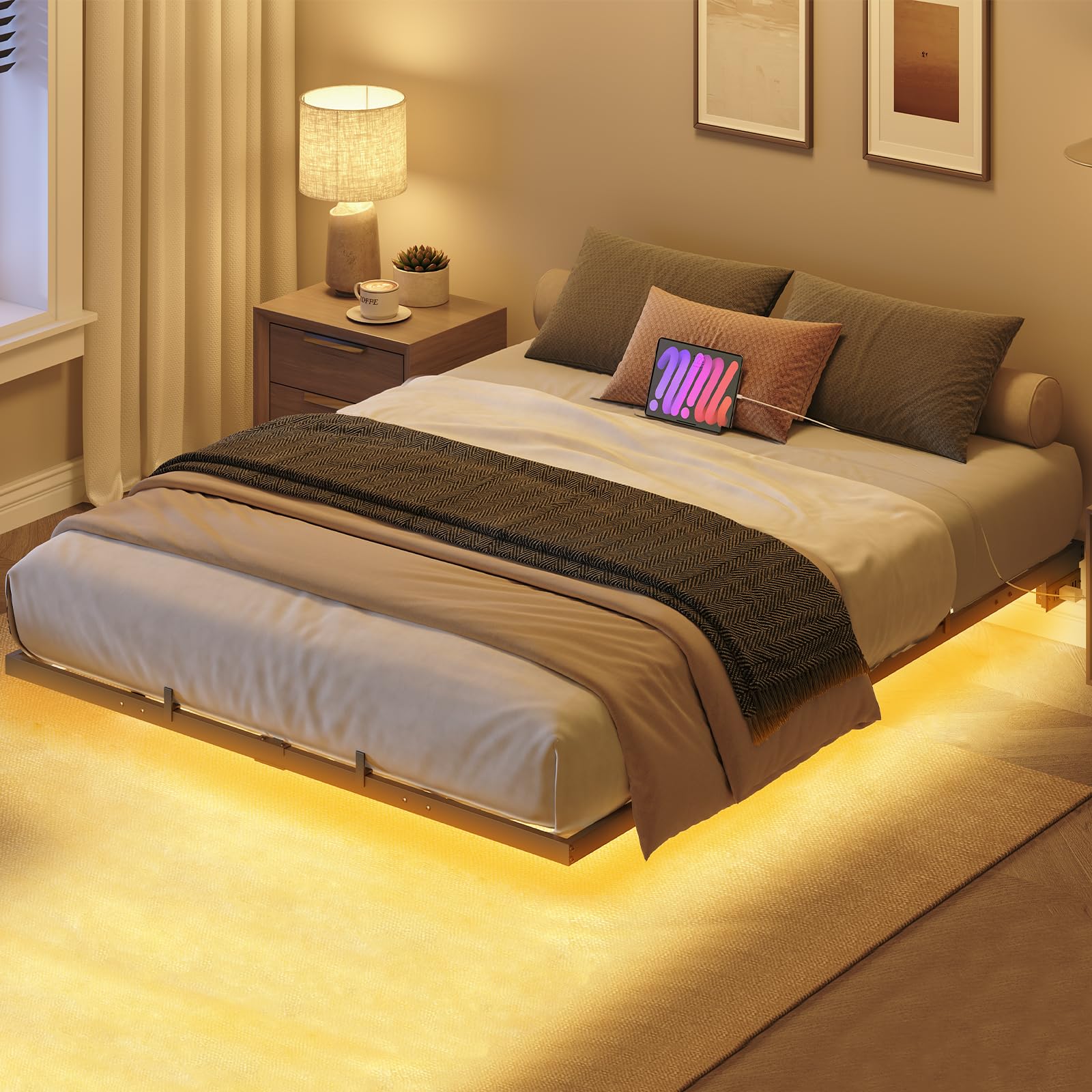 hoobro-bed-frames-lit-flottant-noir-140x190-led-usb image 2