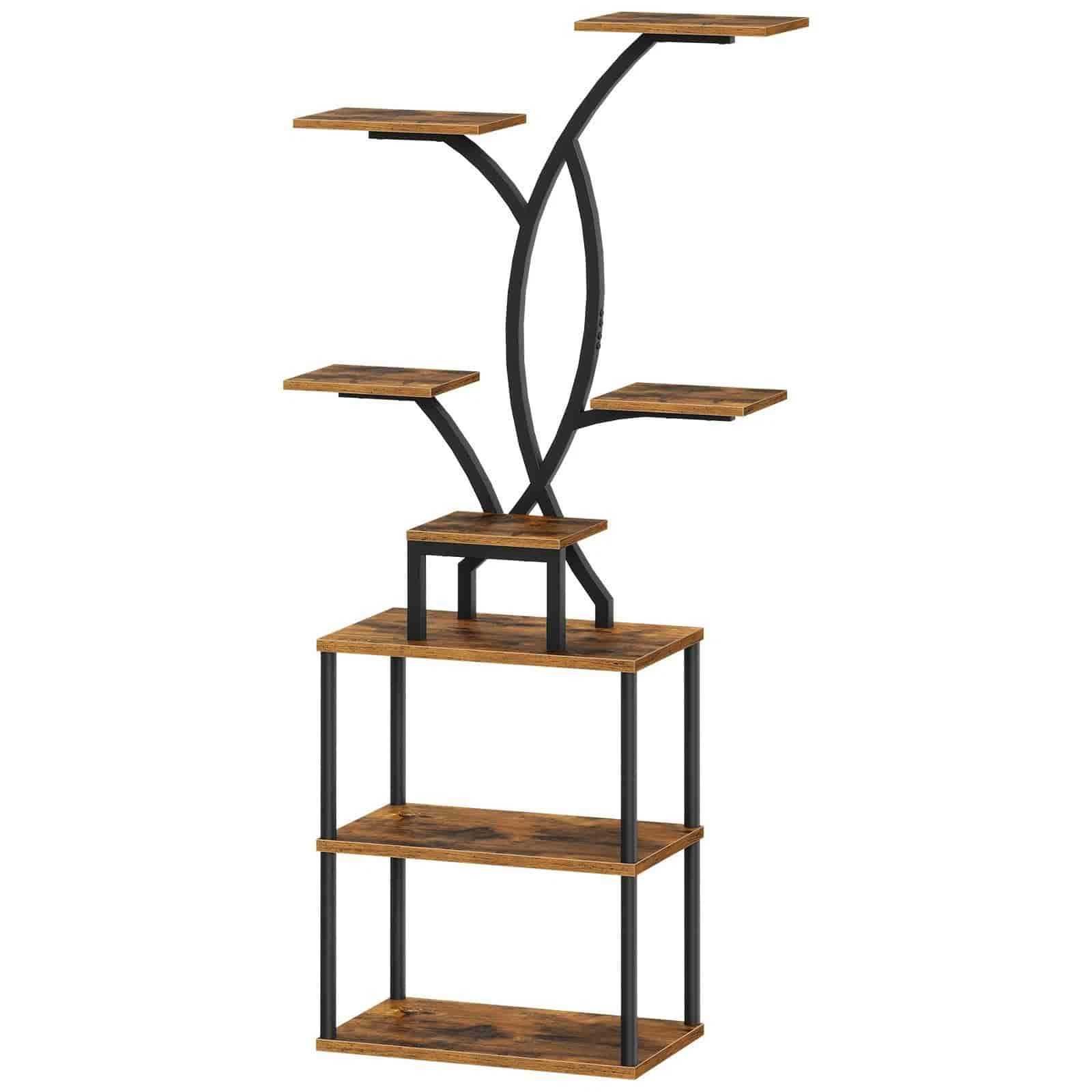 hoobro-storage-racks-porte-plantes-angle-marron-led image 3
