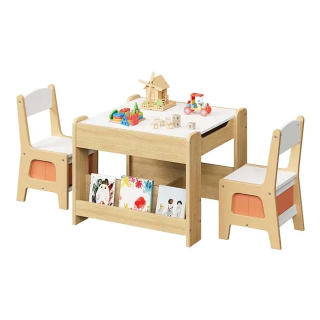 hoobro-table-enfant-4-en-1-blanche-avec-2-chaises image 1