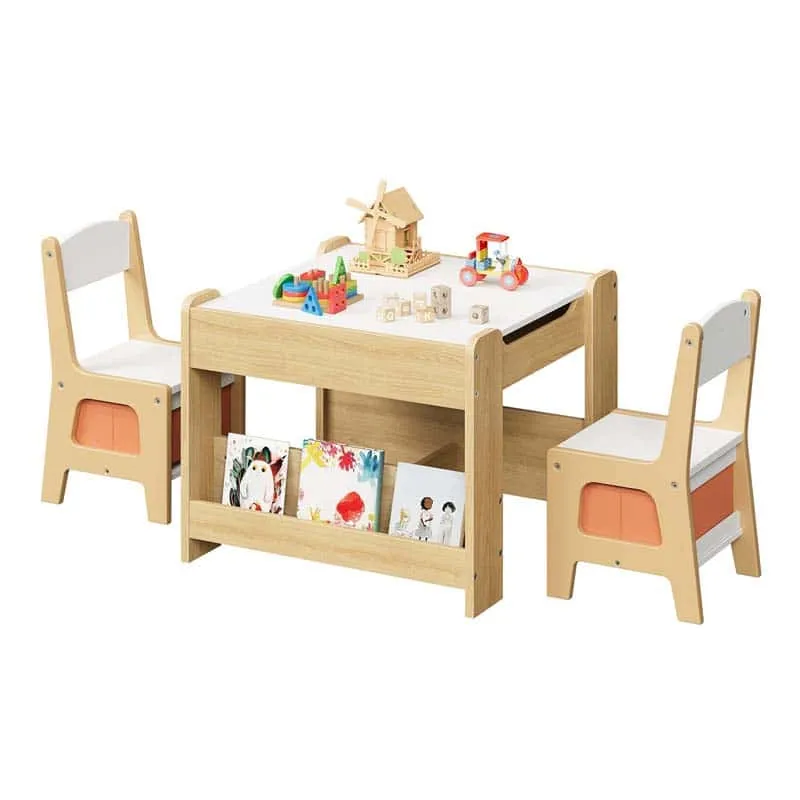 hoobro-table-enfant-4-en-1-blanche-avec-2-chaises image 1