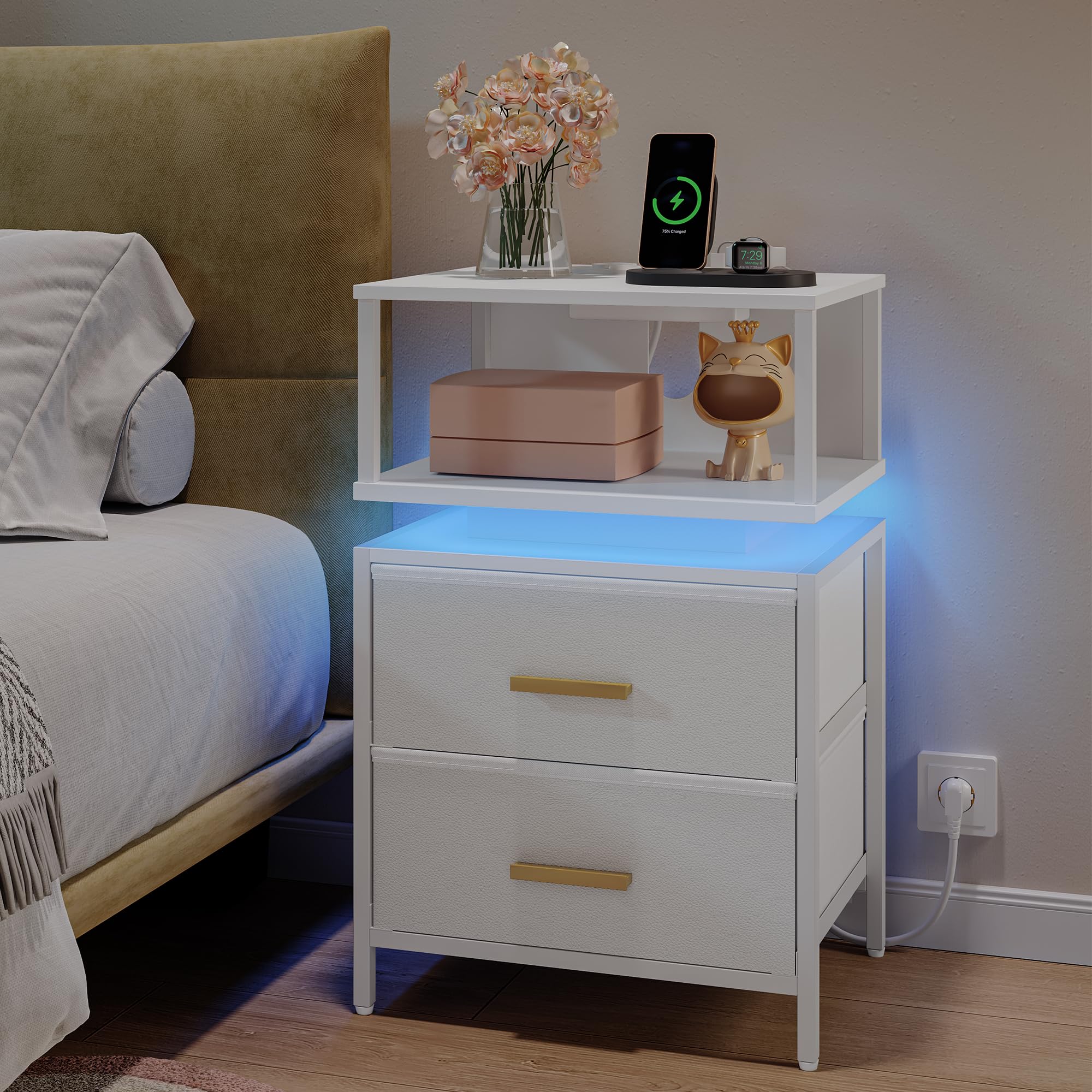 hexcelen-table-de-chevet-clair-e-lot-de-2-blanc-usb image 2