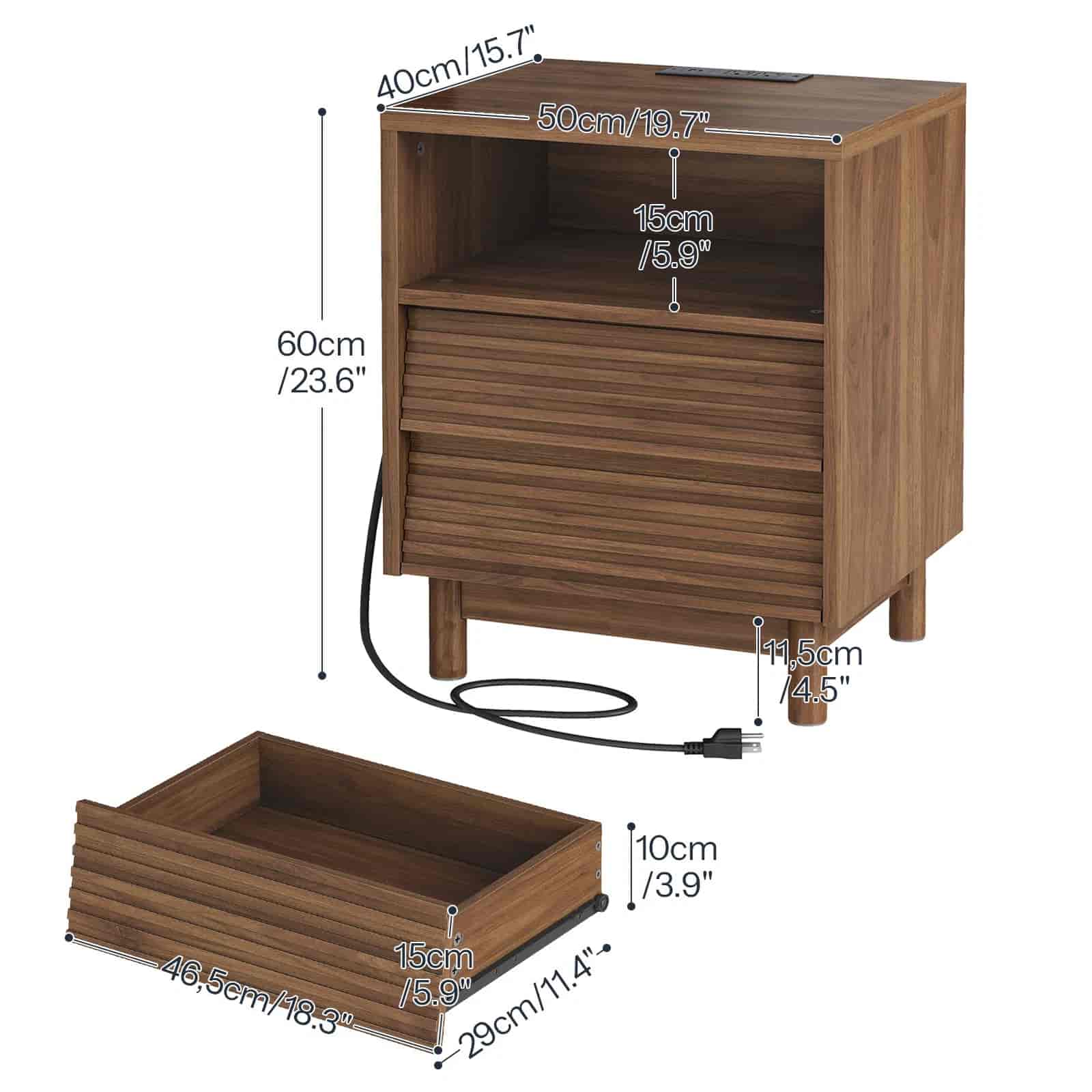 hoobro-nightstands-table-de-chevet-marron-2-tiroirs-chargeur image 4