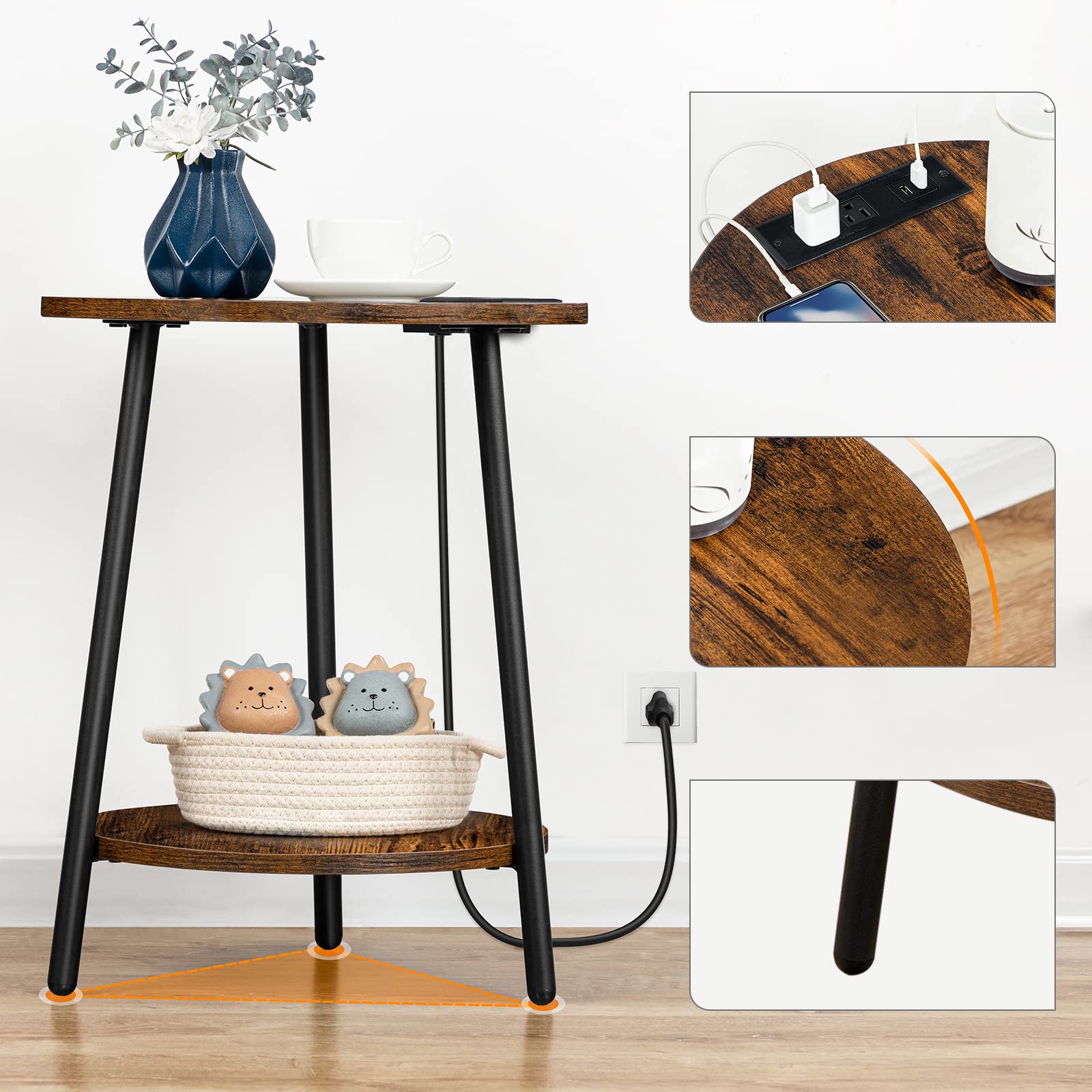 hoobro-table-d-appoint-ronde-double-plateau-marron image 7