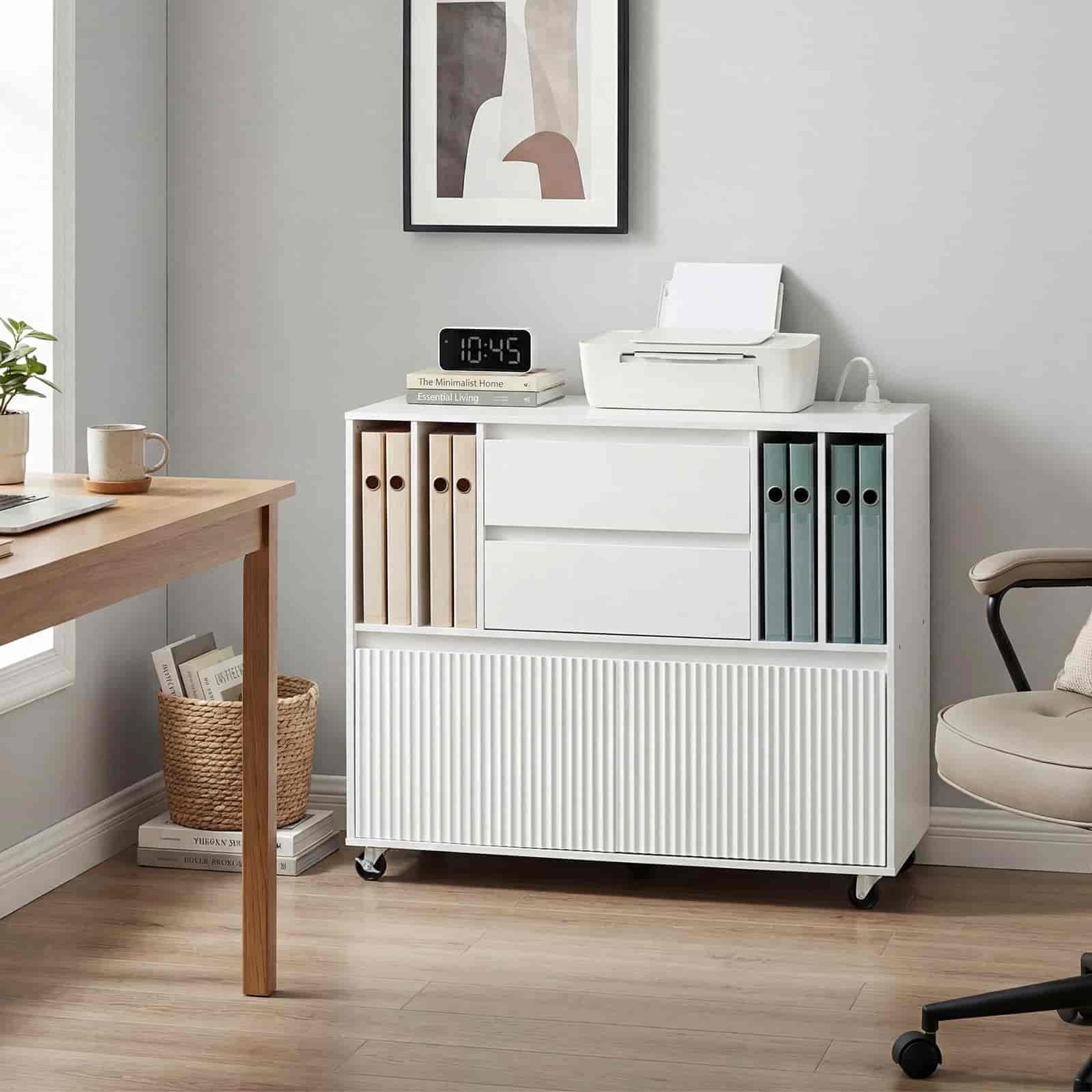 hoobro-caisson-bureau-blanc-imprimante-100cm-prise image 4