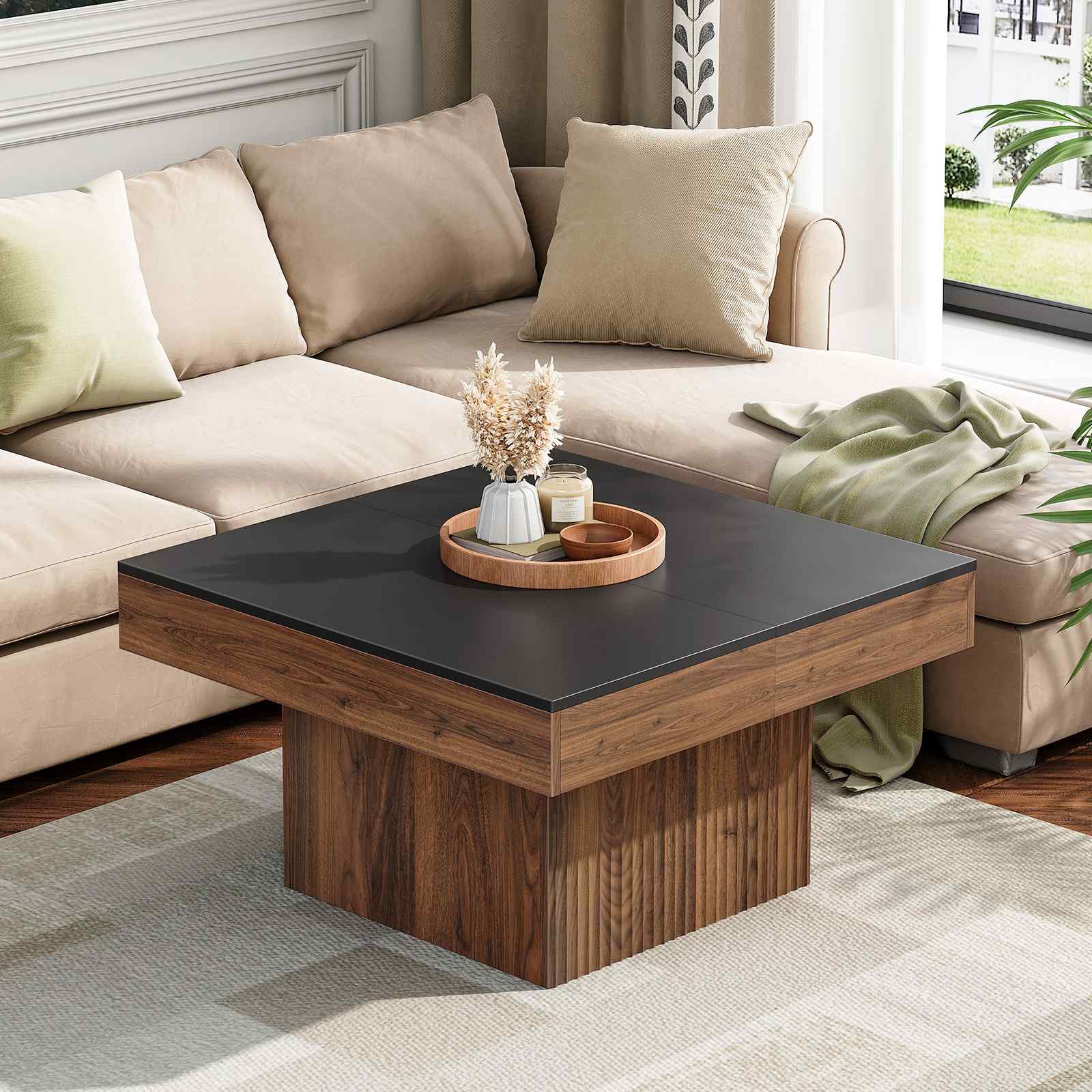 hoobro-coffee-tables-table-basse-carr-e-marron-extensible-avec-coffre image 2