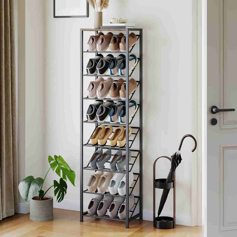 hoobro-shoe-racks-9-niveaux-meuble-chaussures-marron-inclin image 2