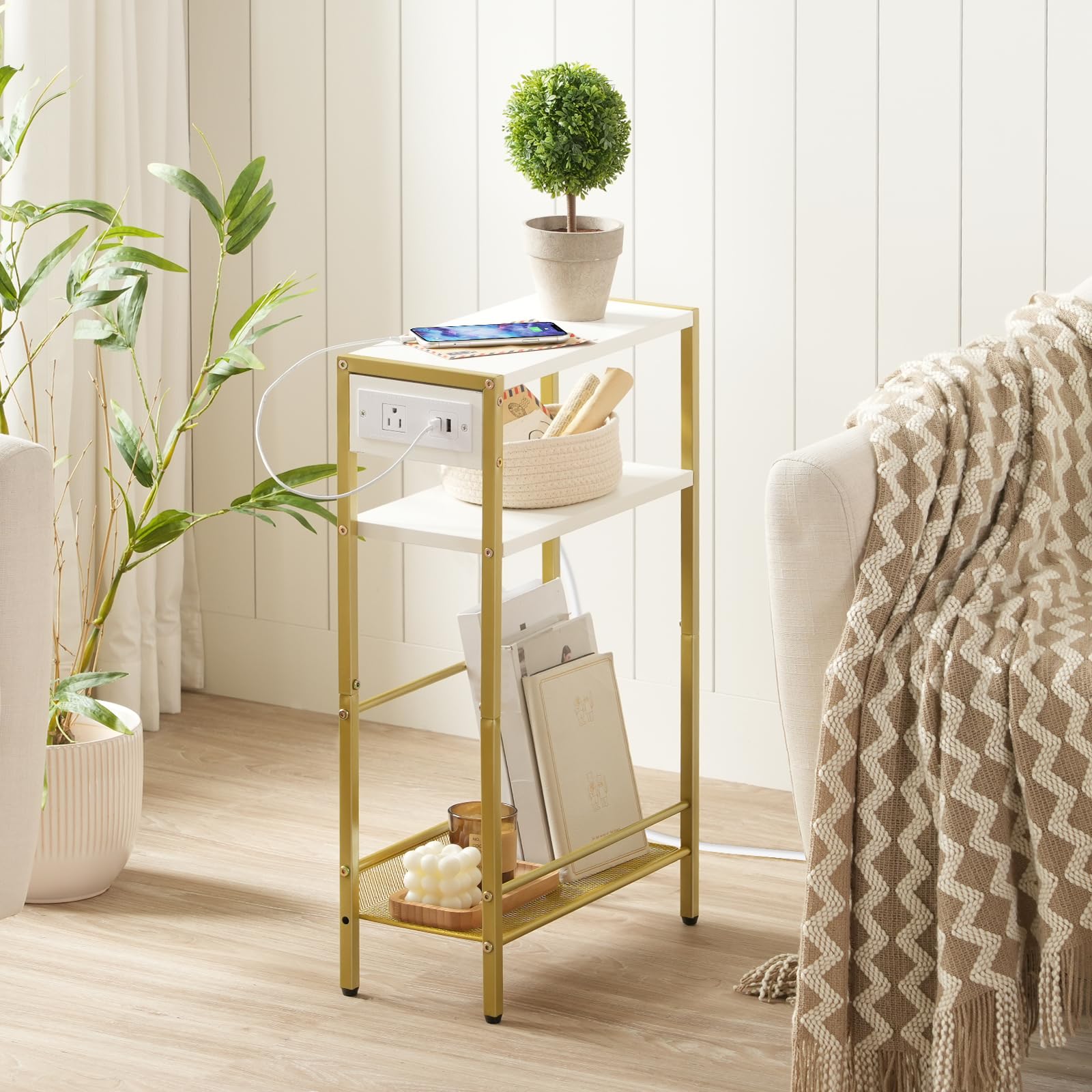 hoobro-side-tables-table-d-appoint-troite-dor-avec-usb image 2