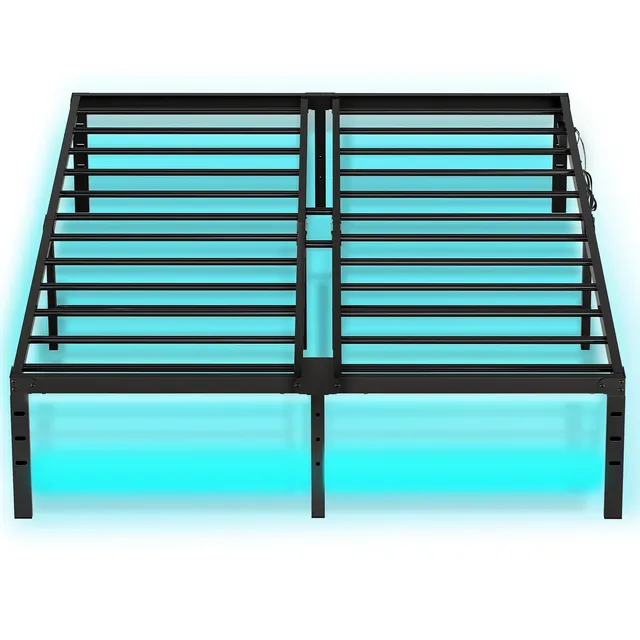 hoobro-bed-frames-cadre-lit-double-noir-led-usb image 1