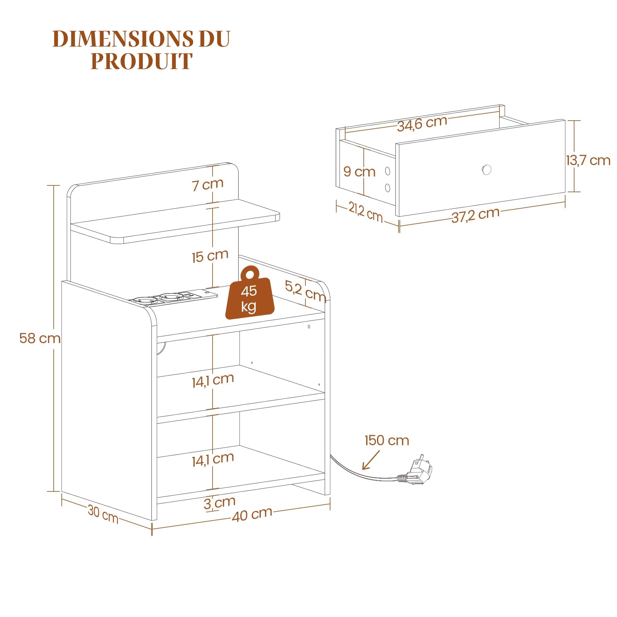 hexcelen-lot-2-tables-de-chevet-blanches-avec-prises-usb image 3